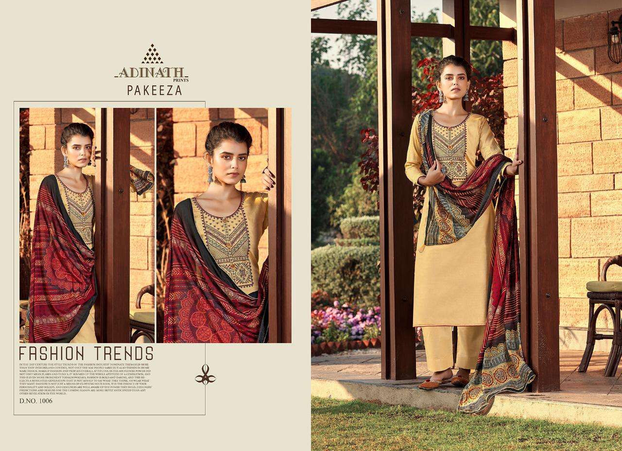 PAKEEZA BY ADINATH PRINTS 1001 TO 1006 SERIES BEAUTIFUL STYLISH SUITS FANCY COLORFUL CASUAL WEAR & ETHNIC WEAR & READY TO WEAR HEAVY JAM COTTON EMBROIDERED DRESSES AT WHOLESALE PRICE