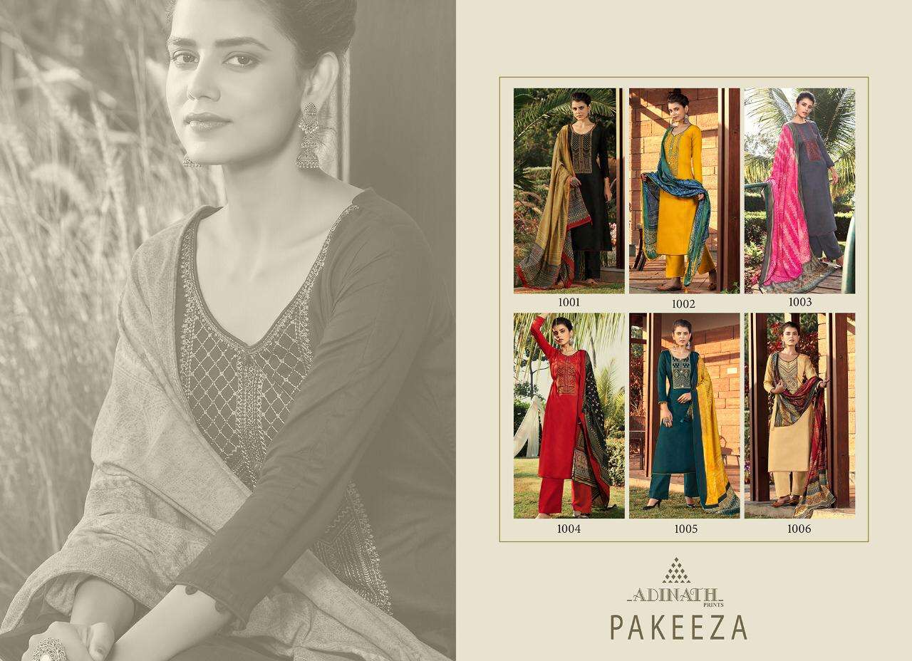 PAKEEZA BY ADINATH PRINTS 1001 TO 1006 SERIES BEAUTIFUL STYLISH SUITS FANCY COLORFUL CASUAL WEAR & ETHNIC WEAR & READY TO WEAR HEAVY JAM COTTON EMBROIDERED DRESSES AT WHOLESALE PRICE