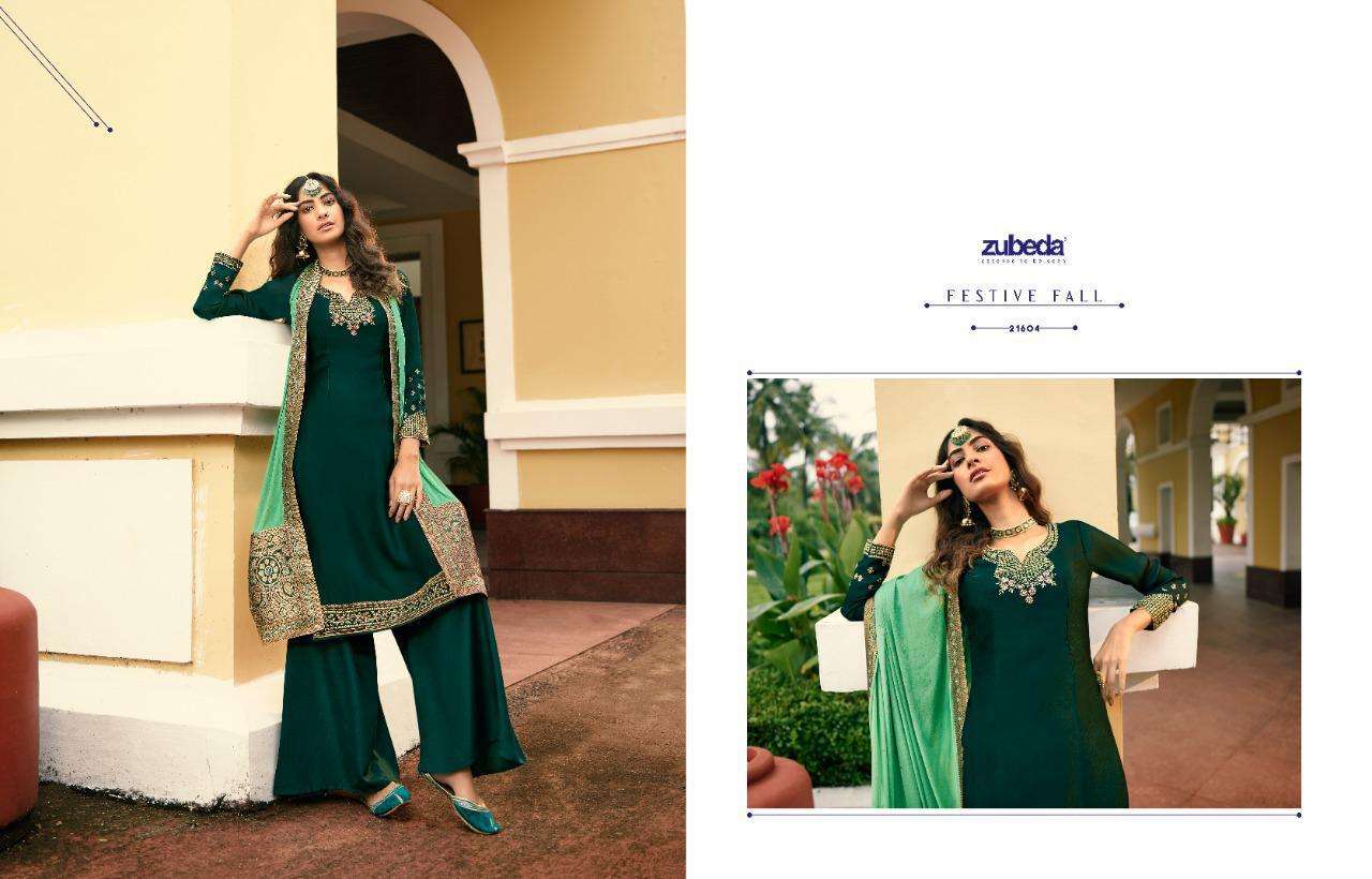 MANZRI BY ZUBEDA 21601 TO 21606 SERIES BEAUTIFUL STYLISH SHARARA SUITS FANCY COLORFUL CASUAL WEAR & ETHNIC WEAR & READY TO WEAR SATIN GEORGETTE EMBROIDERED DRESSES AT WHOLESALE PRICE