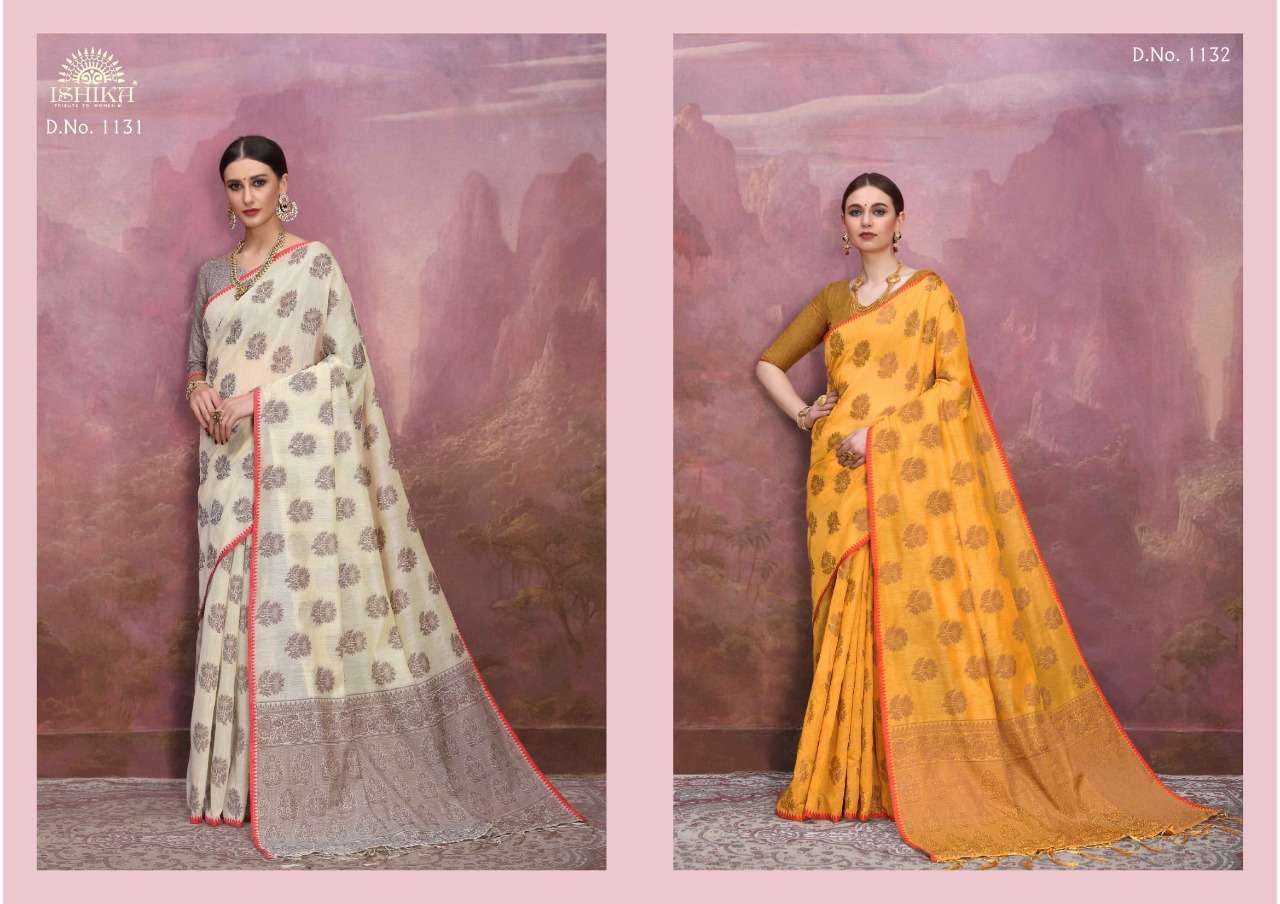 REGAL BY ISHIKA FASHION 1131 TO 1136 SERIES INDIAN TRADITIONAL WEAR COLLECTION BEAUTIFUL STYLISH FANCY COLORFUL PARTY WEAR & OCCASIONAL WEAR LINEN SAREES AT WHOLESALE PRICE
