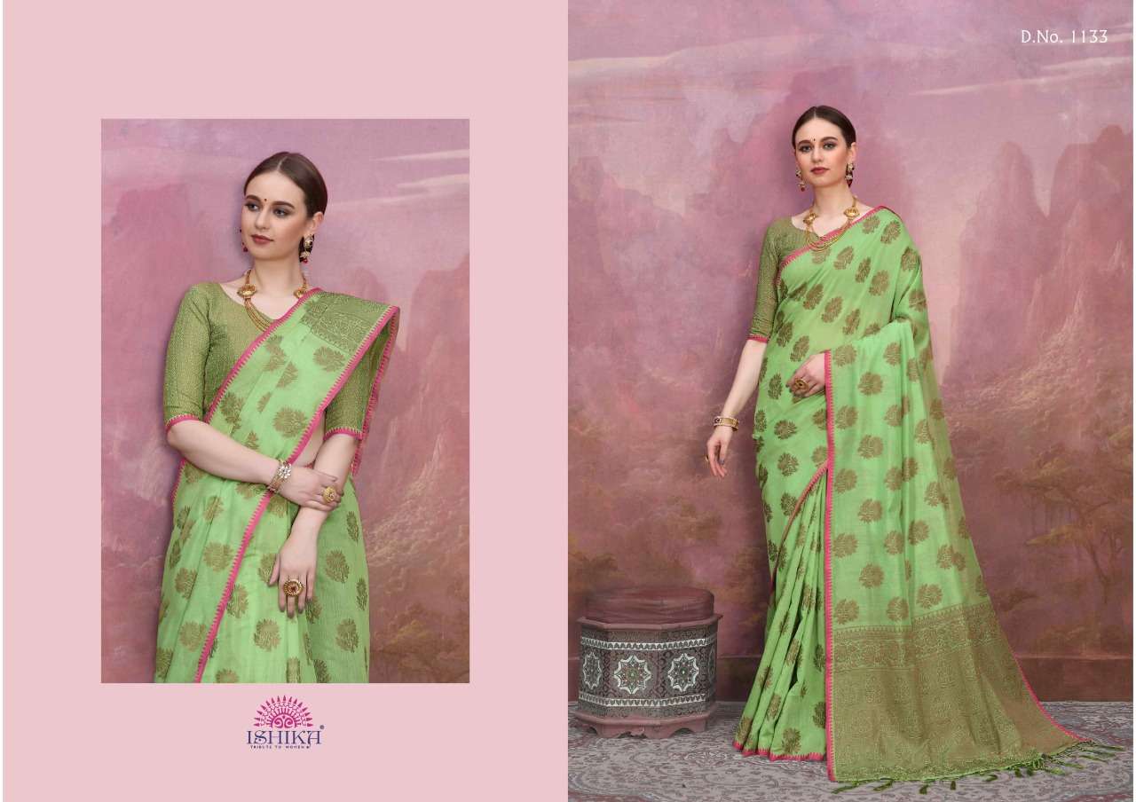 REGAL BY ISHIKA FASHION 1131 TO 1136 SERIES INDIAN TRADITIONAL WEAR COLLECTION BEAUTIFUL STYLISH FANCY COLORFUL PARTY WEAR & OCCASIONAL WEAR LINEN SAREES AT WHOLESALE PRICE