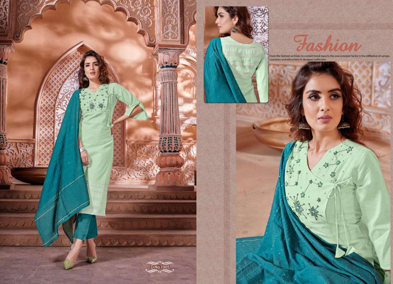 NAYSHA BY SELESTA 1001 TO 1005 SERIES BEAUTIFUL SUITS STYLISH FANCY COLORFUL PARTY WEAR & OCCASIONAL WEAR PURE COTTON HANDWORK DRESSES AT WHOLESALE PRICE