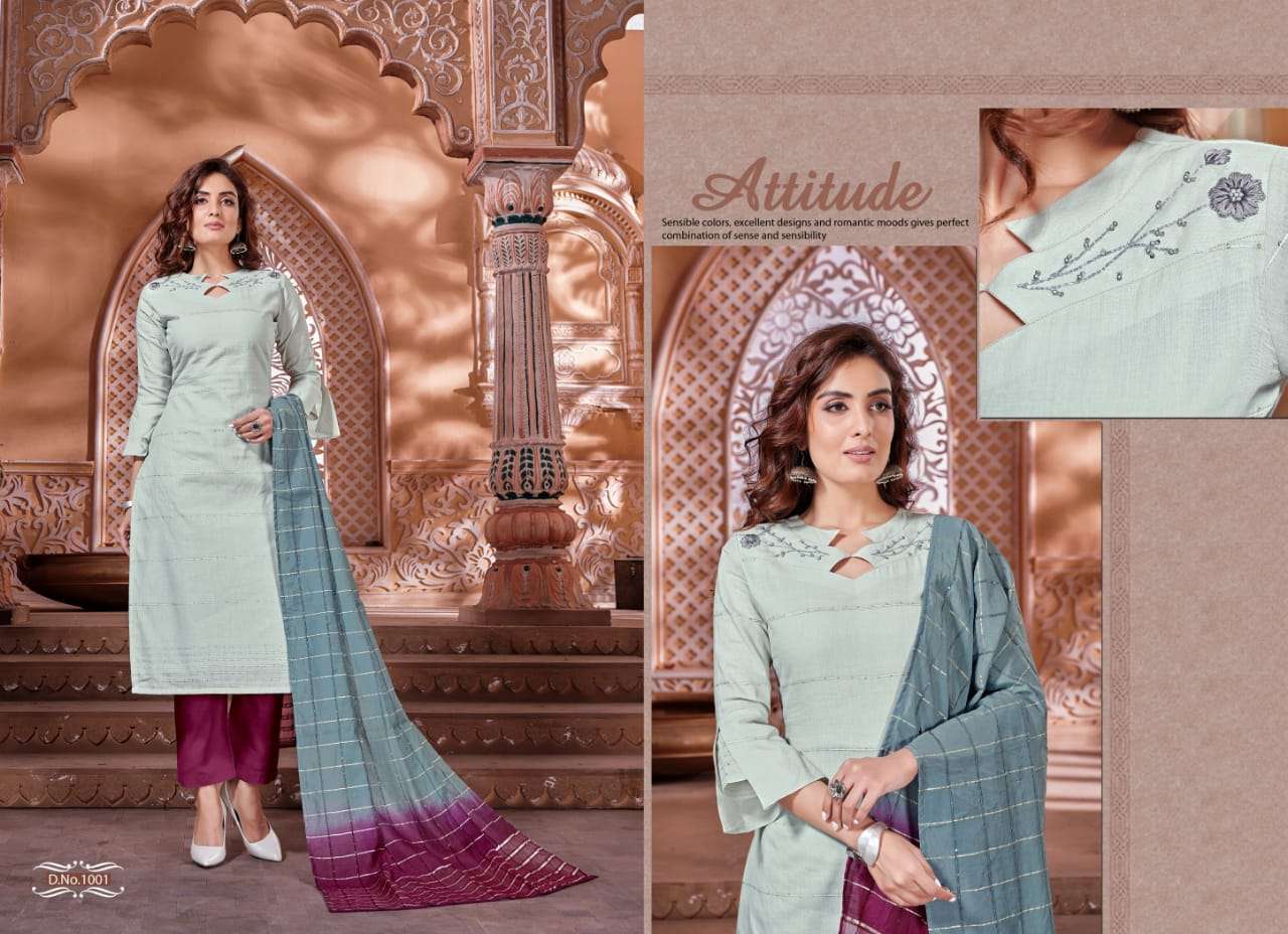 NAYSHA BY SELESTA 1001 TO 1005 SERIES BEAUTIFUL SUITS STYLISH FANCY COLORFUL PARTY WEAR & OCCASIONAL WEAR PURE COTTON HANDWORK DRESSES AT WHOLESALE PRICE