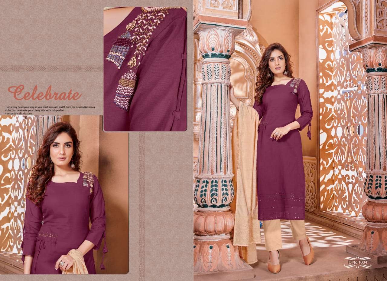 NAYSHA BY SELESTA 1001 TO 1005 SERIES BEAUTIFUL SUITS STYLISH FANCY COLORFUL PARTY WEAR & OCCASIONAL WEAR PURE COTTON HANDWORK DRESSES AT WHOLESALE PRICE