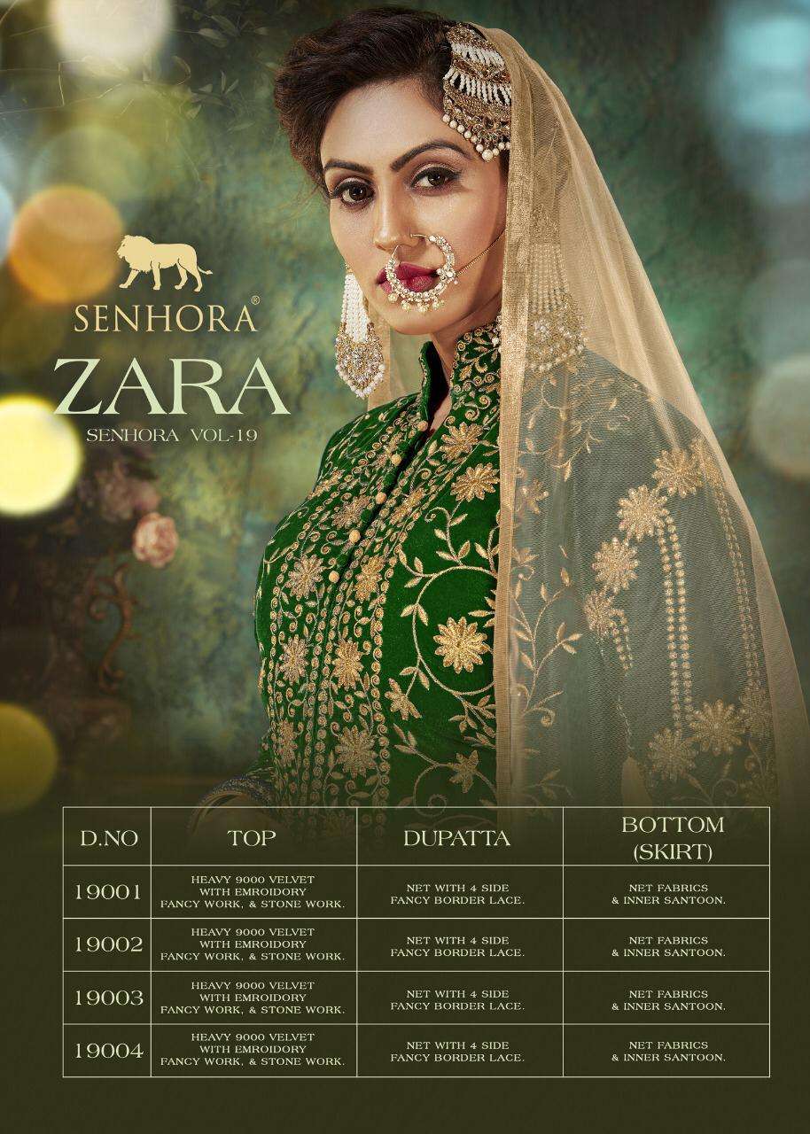 ZARA VOL-19 BY SENHORA DRESSES 19001 TO 19004 SERIES DESIGNER SUITS BEAUTIFUL STYLISH FANCY COLORFUL PARTY WEAR & OCCASIONAL WEAR VELVET EMBROIDERED DRESSES AT WHOLESALE PRICE