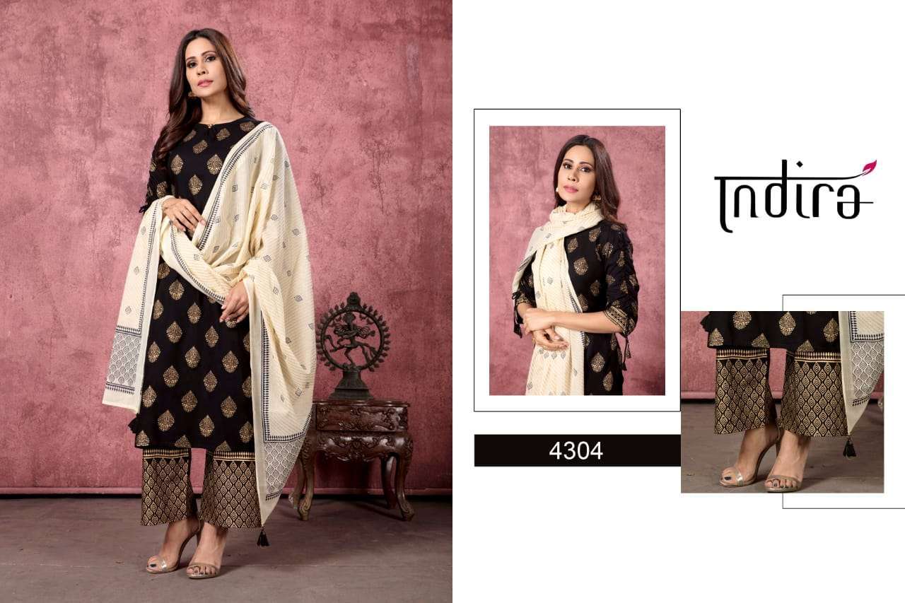 AFREEN BY INDIRA 4301 TO 4304 SERIES BEAUTIFUL SUITS STYLISH FANCY COLORFUL PARTY WEAR & OCCASIONAL WEAR RAYON GOLD PRINTED DRESSES AT WHOLESALE PRICE