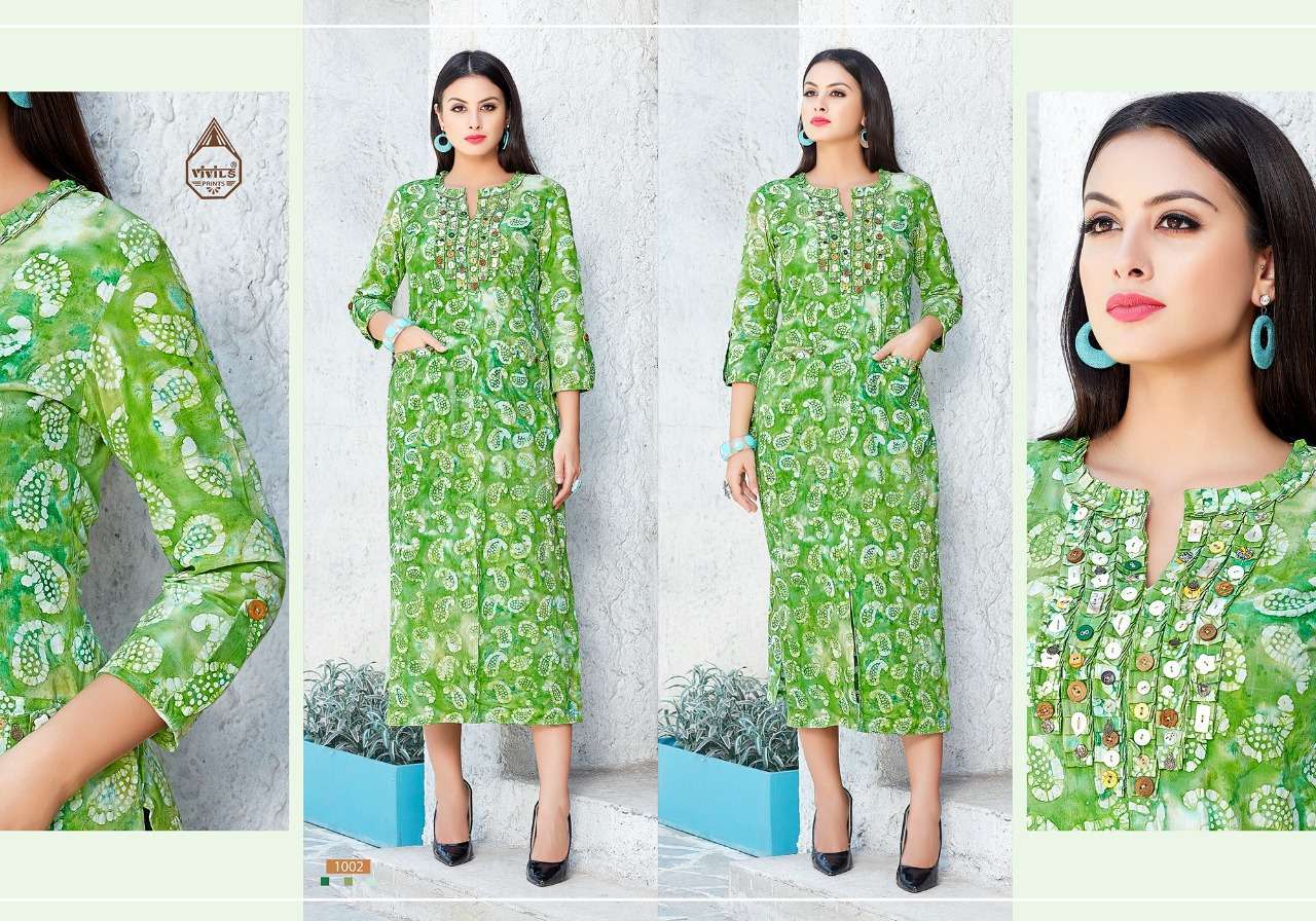 SEVEN STAR BY VIVILS PRINTS 1001 TO 1007 SERIES DESIGNER WEDDING COLLECTION BEAUTIFUL STYLISH FANCY COLORFUL PARTY WEAR & OCCASIONAL WEAR PURE COTTON KURTIS AT WHOLESALE PRICE