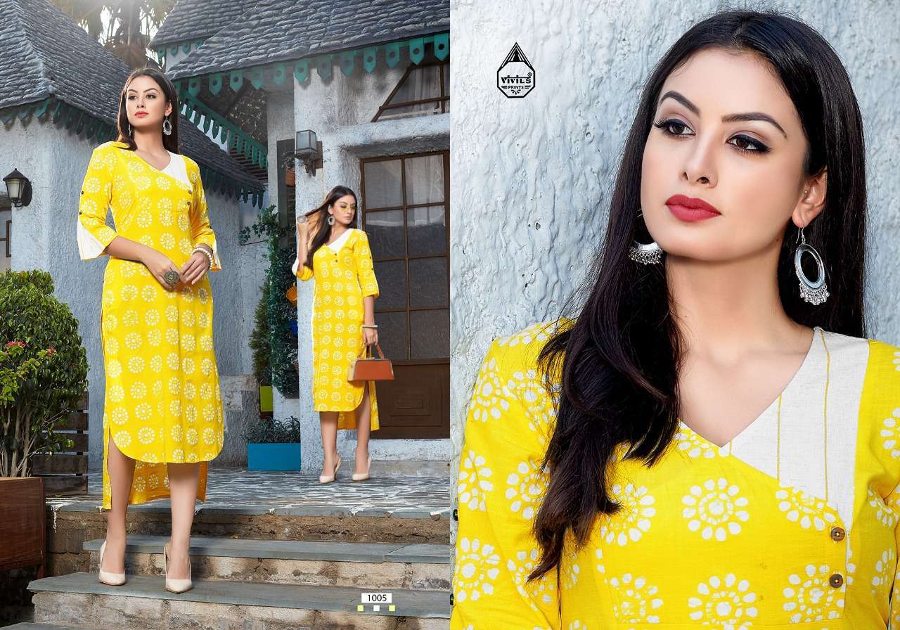 SEVEN STAR BY VIVILS PRINTS 1001 TO 1007 SERIES DESIGNER WEDDING COLLECTION BEAUTIFUL STYLISH FANCY COLORFUL PARTY WEAR & OCCASIONAL WEAR PURE COTTON KURTIS AT WHOLESALE PRICE