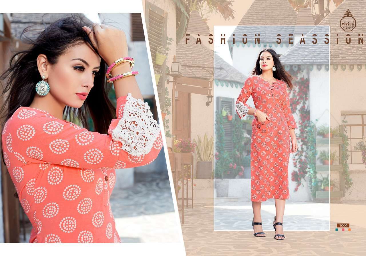 SEVEN STAR BY VIVILS PRINTS 1001 TO 1007 SERIES DESIGNER WEDDING COLLECTION BEAUTIFUL STYLISH FANCY COLORFUL PARTY WEAR & OCCASIONAL WEAR PURE COTTON KURTIS AT WHOLESALE PRICE