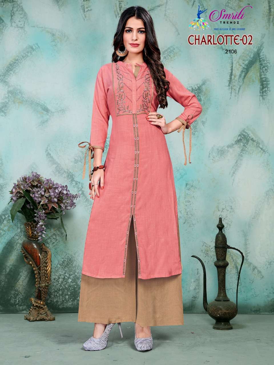 CHARLOTTE VOL-2 BY SMRITI 2101 TO 2108 SERIES DESIGNER STYLISH FANCY COLORFUL BEAUTIFUL PARTY WEAR & ETHNIC WEAR COLLECTION RAYON EMBROIDERED KURTIS WITH BOTTOM AT WHOLESALE PRICE