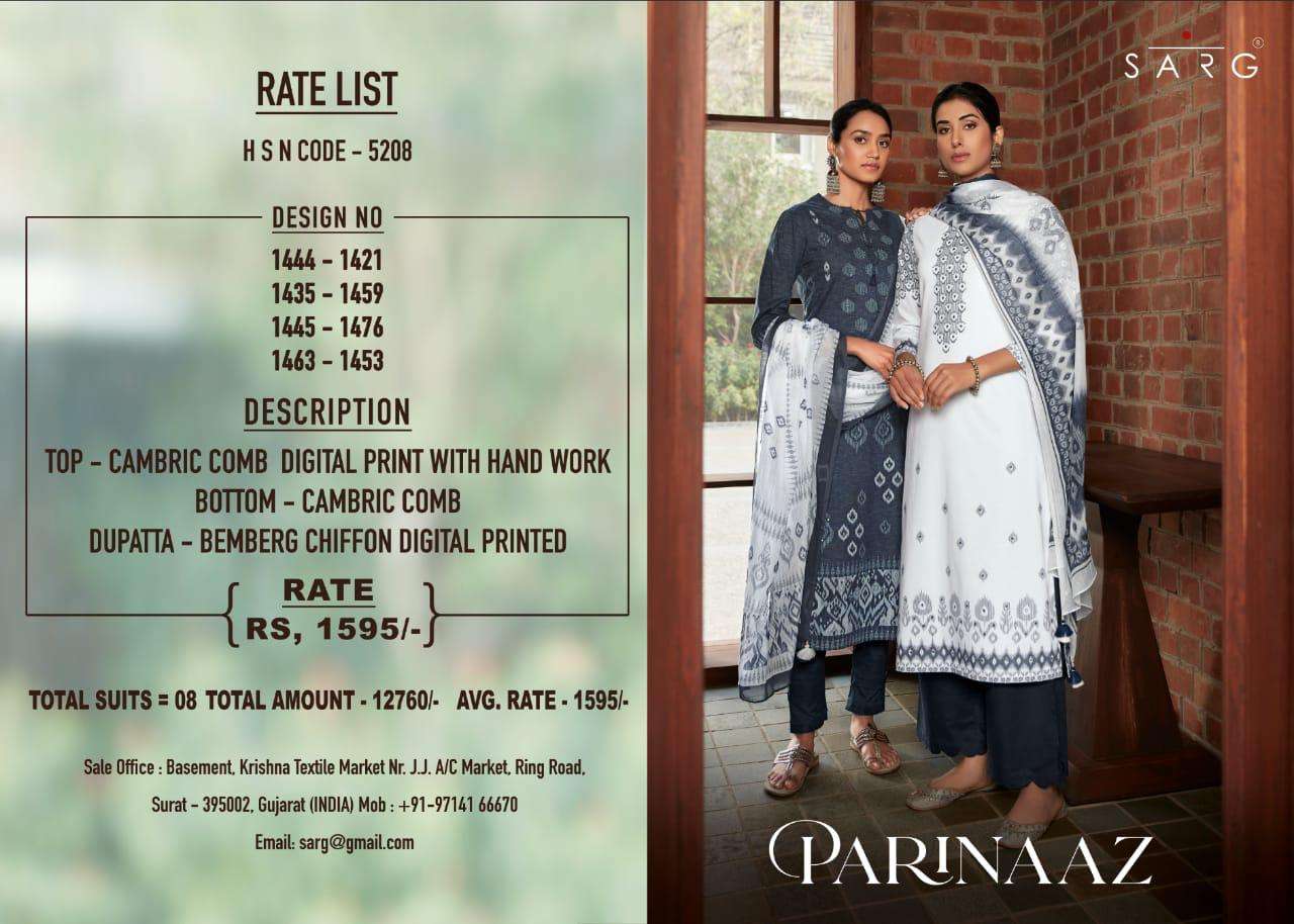 PARINAAZ BY SARG BEAUTIFUL COLORFUL STYLISH FANCY CASUAL WEAR & ETHNIC WEAR & READY TO WEAR CAMBRIC COTTON DIGITAL PRINT WITH WORK DRESSES AT WHOLESALE PRICE