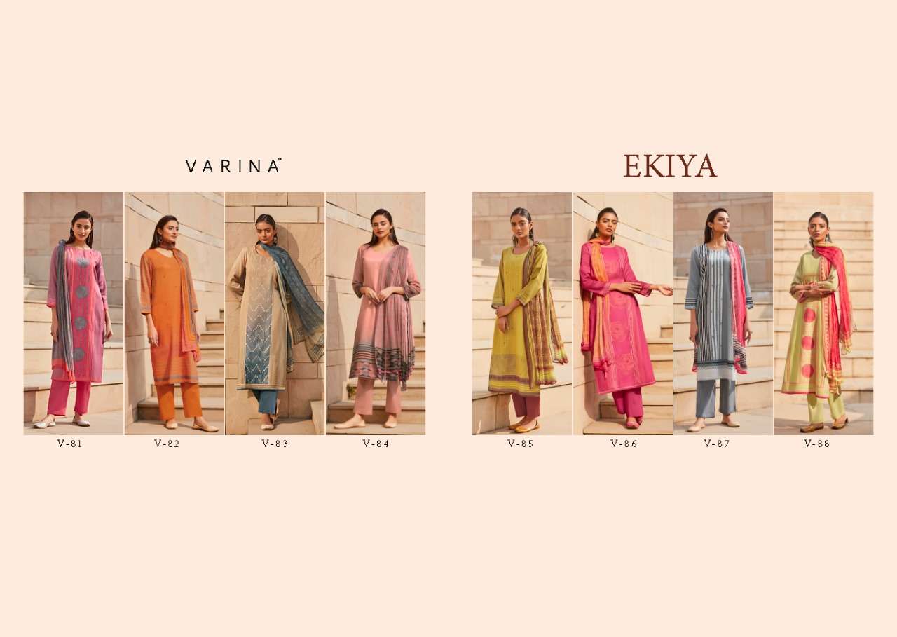 EKIYA BY VARINA 81 TO 88 SERIES BEAUTIFUL WINTER COLLECTION SUITS STYLISH FANCY COLORFUL CASUAL WEAR & ETHNIC WEAR COTTON SATIN WITH HANDWORK DRESSES AT WHOLESALE PRICE