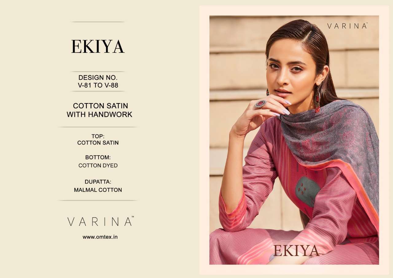 EKIYA BY VARINA 81 TO 88 SERIES BEAUTIFUL WINTER COLLECTION SUITS STYLISH FANCY COLORFUL CASUAL WEAR & ETHNIC WEAR COTTON SATIN WITH HANDWORK DRESSES AT WHOLESALE PRICE