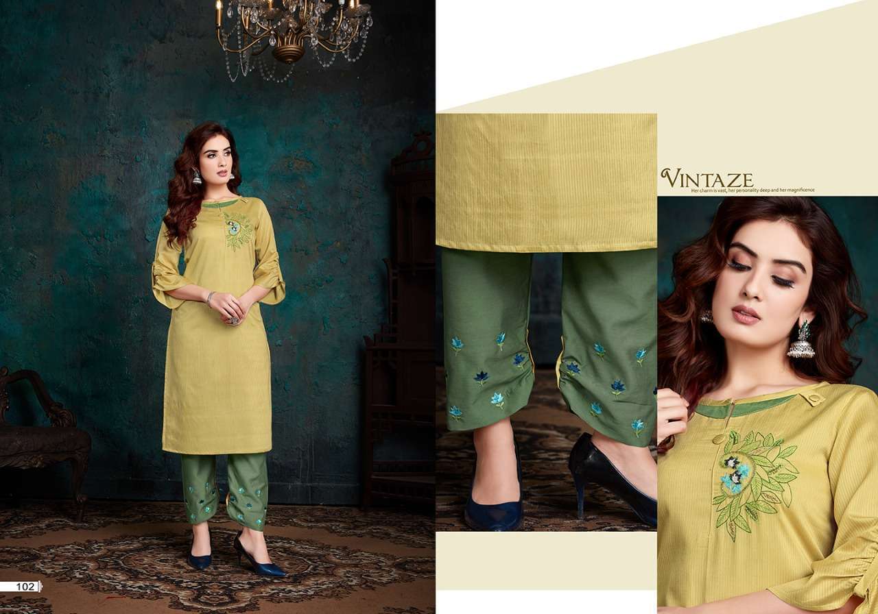 SHERON BY VIVILS PRINTS 101 TO 107 SERIES BEAUTIFUL STYLISH FANCY COLORFUL CASUAL WEAR & ETHNIC WEAR & READY TO WEAR VISCOSE MUSLIN KURTIS WITH BOTTOM AT WHOLESALE PRICE