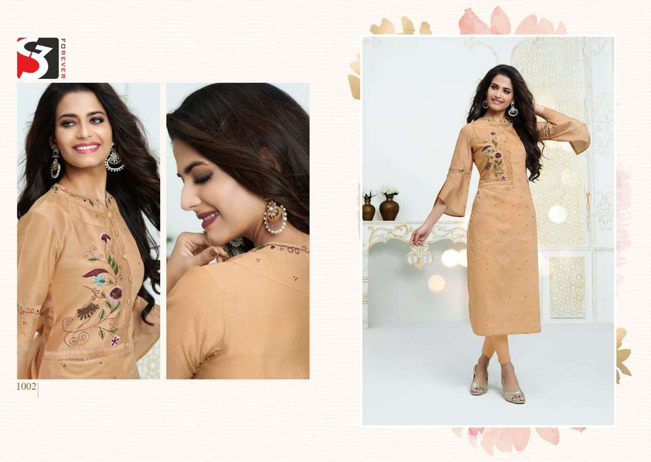 GRACIA BY S3 FOREVER 1001 TO 1005 SERIES DESIGNER STYLISH FANCY COLORFUL BEAUTIFUL PARTY WEAR & ETHNIC WEAR COLLECTION CROMA SILK EMBROIDERY KURTIS AT WHOLESALE PRICE