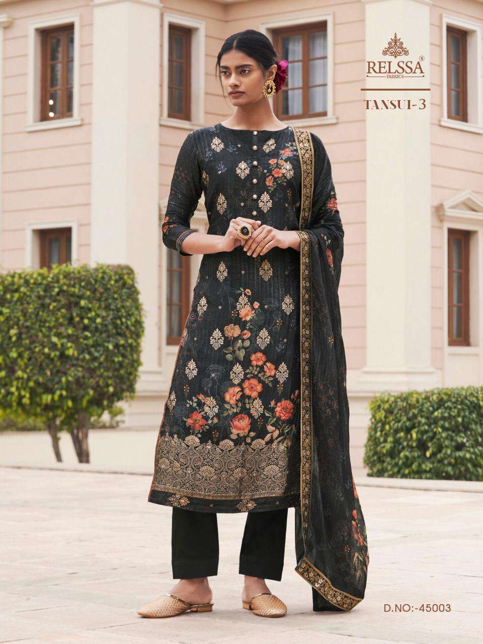 TANSUI VOL-3 BY RELSSA FABRICS 45001 TO 45008 SERIES BEAUTIFUL SUITS STYLISH FANCY COLORFUL PARTY WEAR & OCCASIONAL WEAR TANSUI SILK DIGITAL PRINT DRESSES AT WHOLESALE PRICE