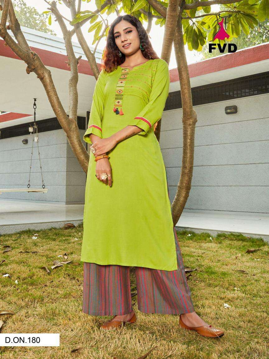 BEGUM VOL-1 BY FVD 179 TO 184 SERIES DESIGNER STYLISH FANCY COLORFUL BEAUTIFUL PARTY WEAR & ETHNIC WEAR COLLECTION RAYON EMBROIDERY KURTIS WITH BOTTOM AT WHOLESALE PRICE