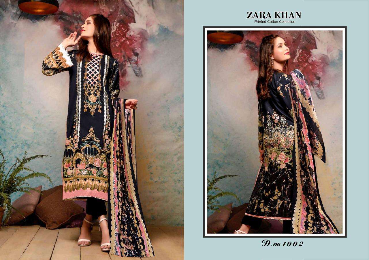 ZARA KHAN BY KARACHI PRINTS 1001 TO 1010 SERIES BEAUTIFUL COLORFUL STYLISH PRETTY PARTY WEAR CASUAL WEAR OCCASIONAL WEAR COTTON PRINT DRESSES AT WHOLESALE PRICE