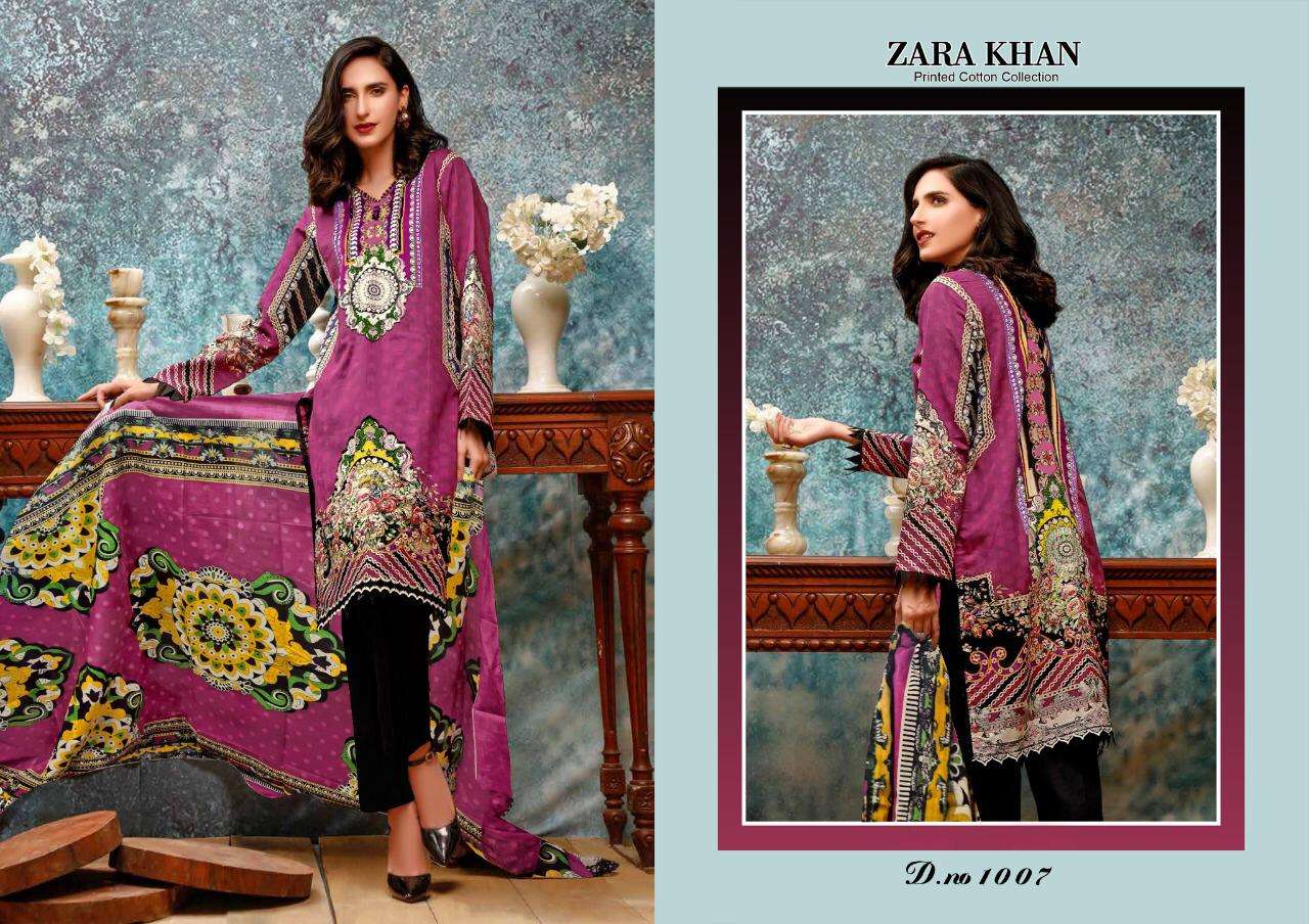 ZARA KHAN BY KARACHI PRINTS 1001 TO 1010 SERIES BEAUTIFUL COLORFUL STYLISH PRETTY PARTY WEAR CASUAL WEAR OCCASIONAL WEAR COTTON PRINT DRESSES AT WHOLESALE PRICE