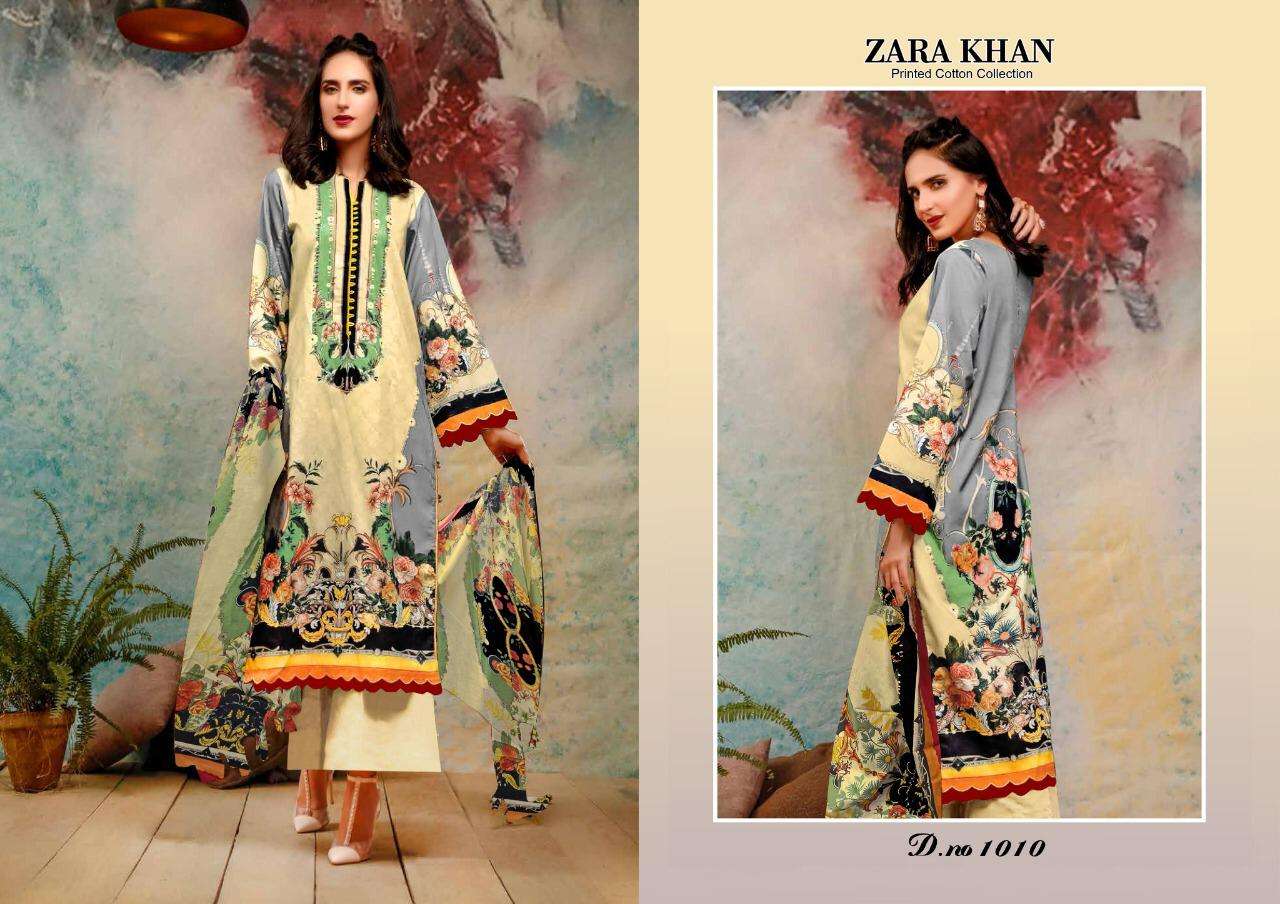 ZARA KHAN BY KARACHI PRINTS 1001 TO 1010 SERIES BEAUTIFUL COLORFUL STYLISH PRETTY PARTY WEAR CASUAL WEAR OCCASIONAL WEAR COTTON PRINT DRESSES AT WHOLESALE PRICE