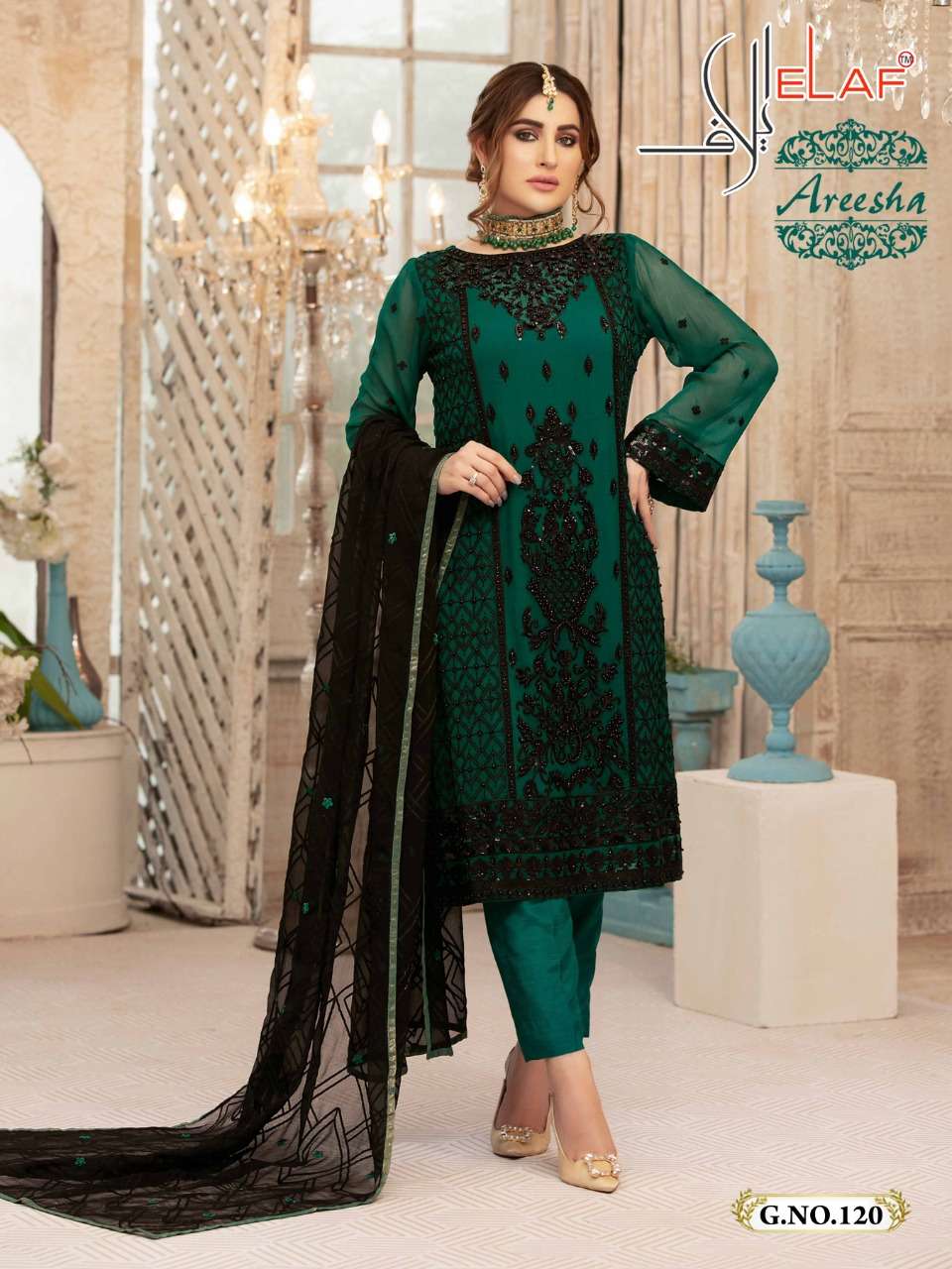 AREESHA BY ELAAF PAKISTANI SUITS BEAUTIFUL FANCY COLORFUL STYLISH PARTY WEAR & OCCASIONAL WEAR HEAVY FAUX GEORGETTE WITH EMBROIDERY DRESSES AT WHOLESALE PRICE