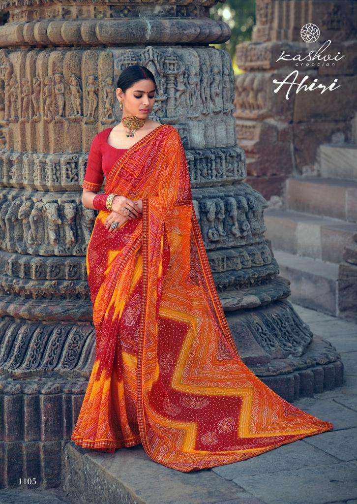 AHIRI BY KASHVI CREATION 1101 TO 1110 SERIES INDIAN TRADITIONAL WEAR COLLECTION BEAUTIFUL STYLISH FANCY COLORFUL PARTY WEAR & OCCASIONAL WEAR CHIFFON SAREES AT WHOLESALE PRICE