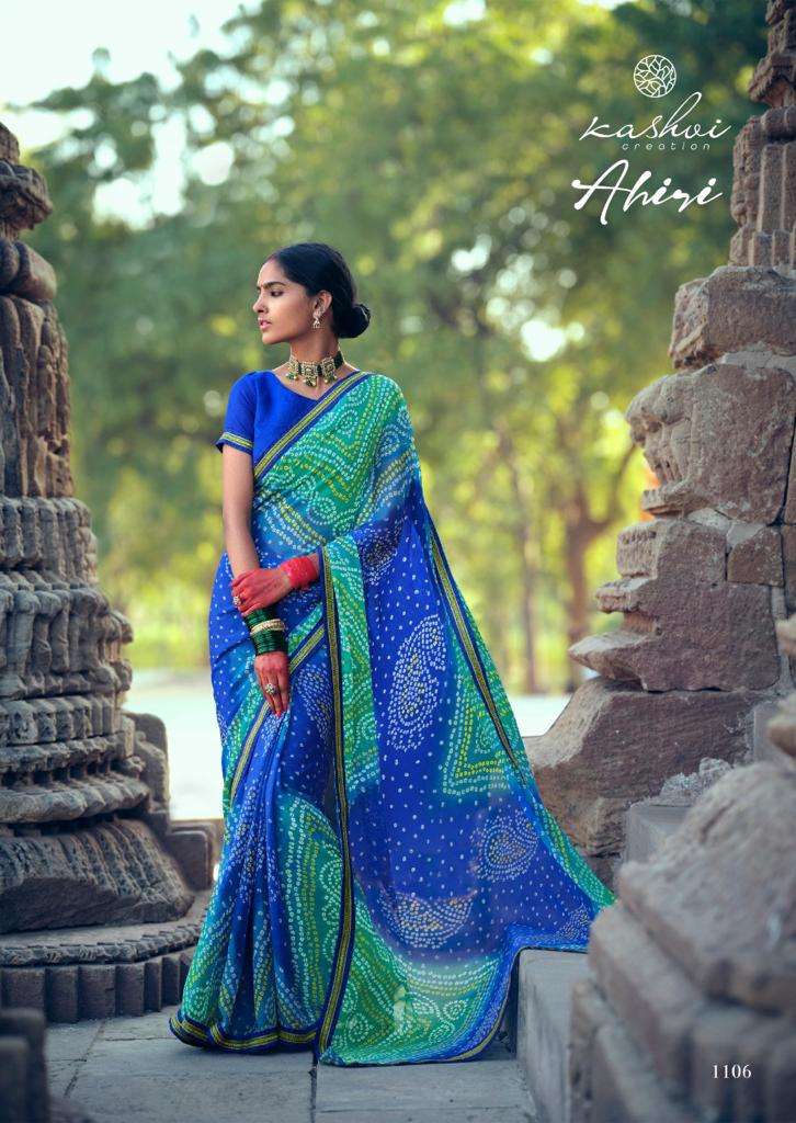 AHIRI BY KASHVI CREATION 1101 TO 1110 SERIES INDIAN TRADITIONAL WEAR COLLECTION BEAUTIFUL STYLISH FANCY COLORFUL PARTY WEAR & OCCASIONAL WEAR CHIFFON SAREES AT WHOLESALE PRICE