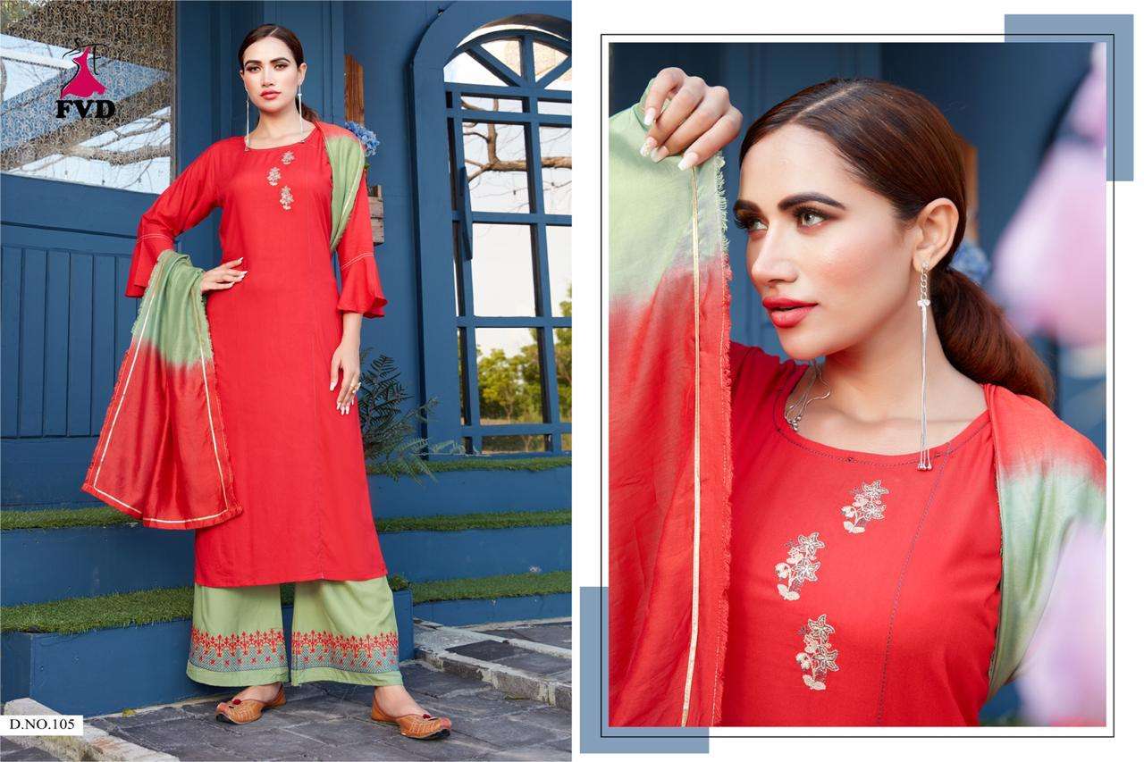 JALSA VOL-1 BY FVD 101 TO 106 SERIES BEAUTIFUL STYLISH FANCY COLORFUL CASUAL WEAR & ETHNIC WEAR RAYON WITH EMBROIDERED DRESSES AT WHOLESALE PRICE