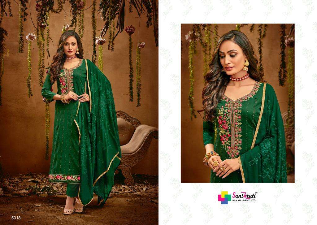 HERITAGE BY SANSKRUTI SILK MILLS 5018 TO 5023 SERIES BEAUTIFUL SUITS COLORFUL STYLISH FANCY CASUAL WEAR & ETHNIC WEAR PURE JAM SILK WITH EMBROIDERY DRESSES AT WHOLESALE PRICE