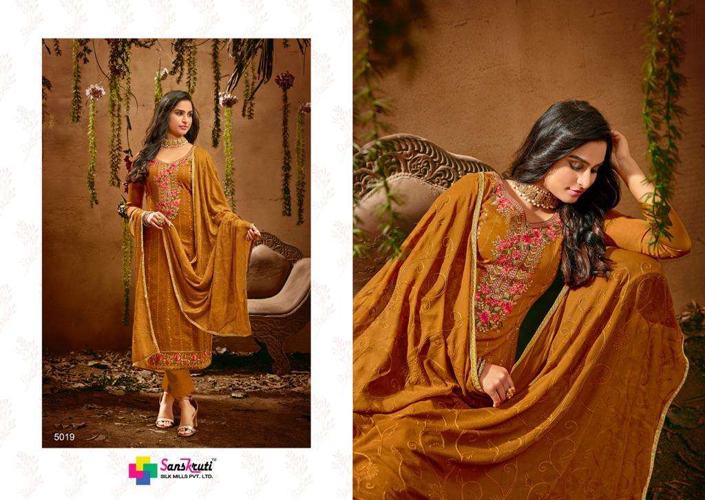 HERITAGE BY SANSKRUTI SILK MILLS 5018 TO 5023 SERIES BEAUTIFUL SUITS COLORFUL STYLISH FANCY CASUAL WEAR & ETHNIC WEAR PURE JAM SILK WITH EMBROIDERY DRESSES AT WHOLESALE PRICE