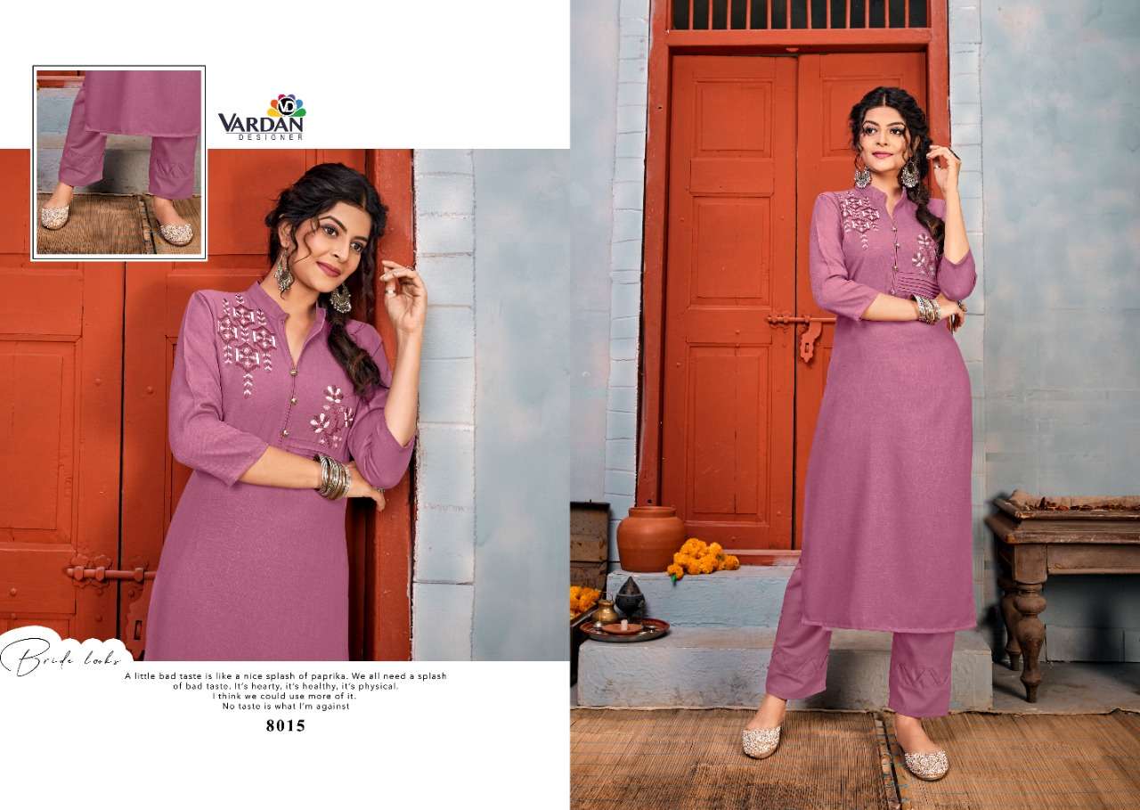 Jhumka Vol-1 By Vardan Designer 8011 To 8016 Series Designer Stylish Fancy Colorful Beautiful Party Wear & Ethnic Wear Collection Heavy Rayon Embroidery Kurtis With Bottom At Wholesale Price