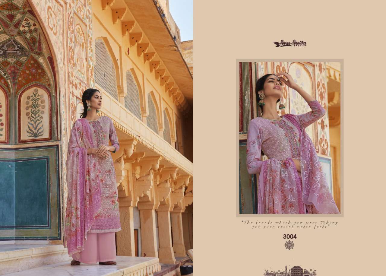 SHALIKA VOL-66 BY SHREE SHALIKA FASHION 3001 TO 3008 SERIES BEAUTIFUL STYLISH SUITS FANCY COLORFUL CASUAL WEAR & ETHNIC WEAR & READY TO WEAR GEORGETTE DIGITAL PRINT WITH WORK DRESSES AT WHOLESALE PRICE