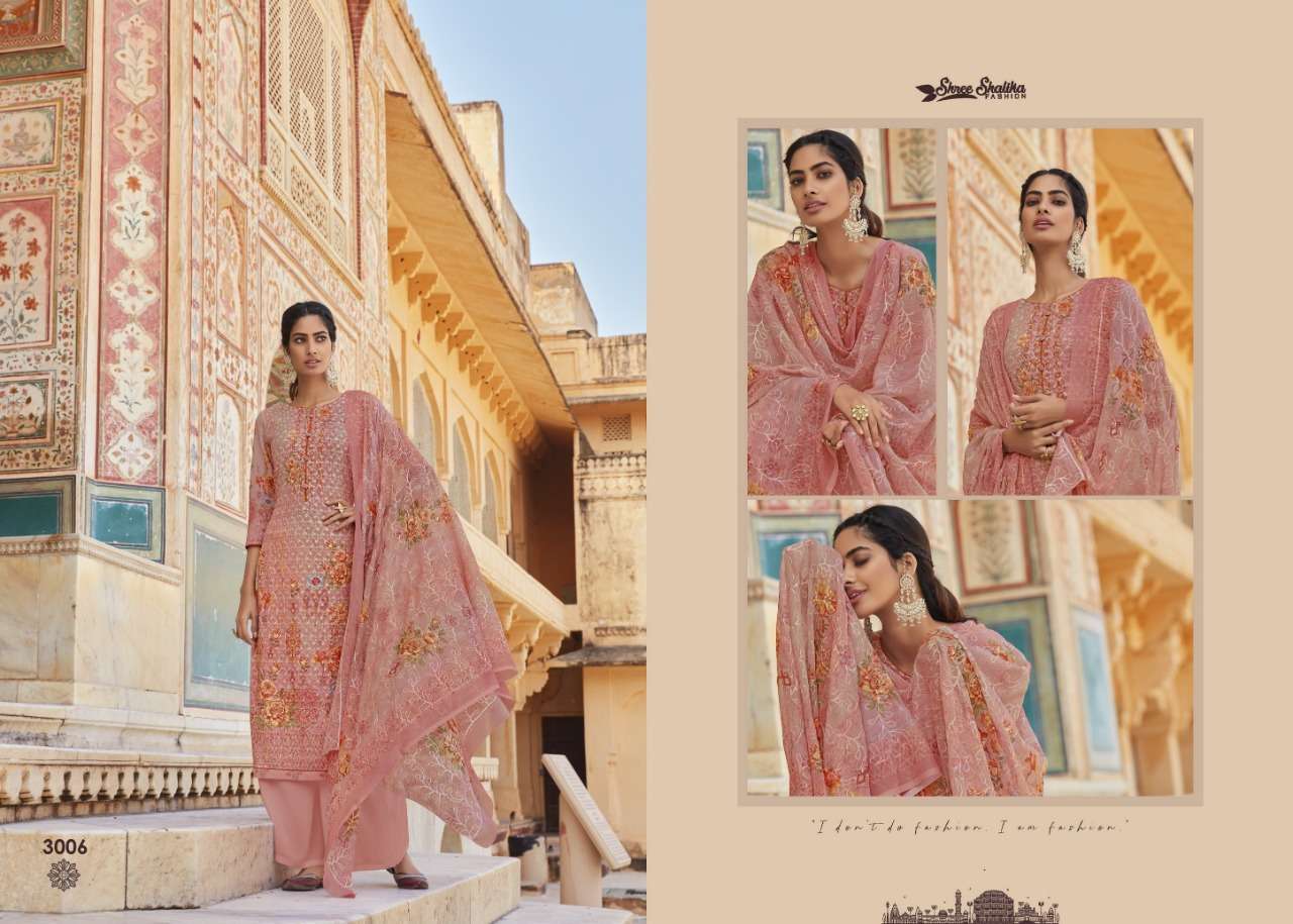 SHALIKA VOL-66 BY SHREE SHALIKA FASHION 3001 TO 3008 SERIES BEAUTIFUL STYLISH SUITS FANCY COLORFUL CASUAL WEAR & ETHNIC WEAR & READY TO WEAR GEORGETTE DIGITAL PRINT WITH WORK DRESSES AT WHOLESALE PRICE