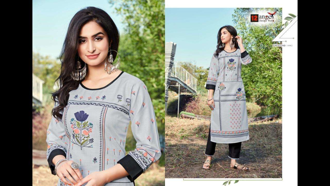 ZURIC BY 12 ANGEL 1001 TO 1006 SERIES DESIGNER STYLISH FANCY COLORFUL BEAUTIFUL PARTY WEAR & ETHNIC WEAR COLLECTION SLUB COTTON DIGITAL PRINT KURTIS WITH BOTTOM  AT WHOLESALE PRICE