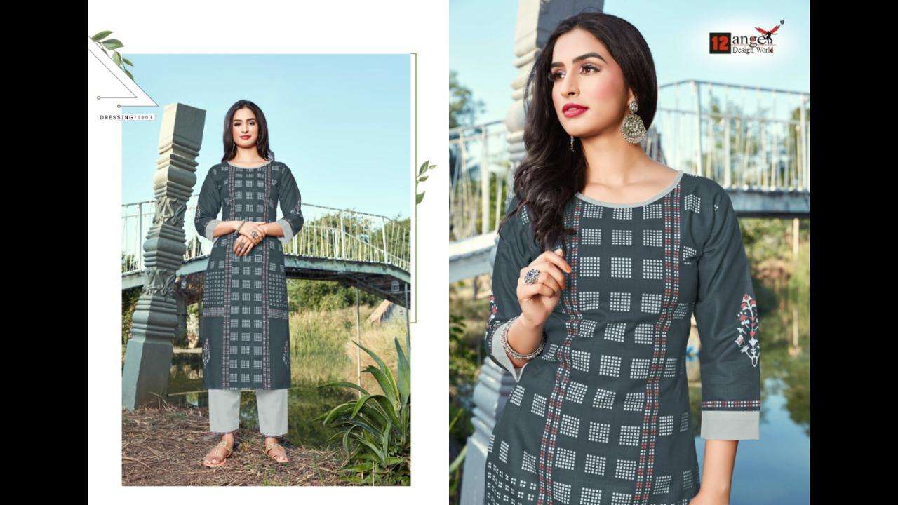 ZURIC BY 12 ANGEL 1001 TO 1006 SERIES DESIGNER STYLISH FANCY COLORFUL BEAUTIFUL PARTY WEAR & ETHNIC WEAR COLLECTION SLUB COTTON DIGITAL PRINT KURTIS WITH BOTTOM  AT WHOLESALE PRICE