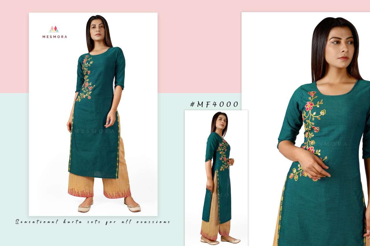 GULMOHAR VOL-2 BY MESMORA 4000 TO 4010 SERIES DESIGNER STYLISH FANCY COLORFUL BEAUTIFUL PARTY WEAR & ETHNIC WEAR COLLECTION PURE KHADI EMBROIDERY KURTIS WITH BOTTOM AT WHOLESALE PRICE
