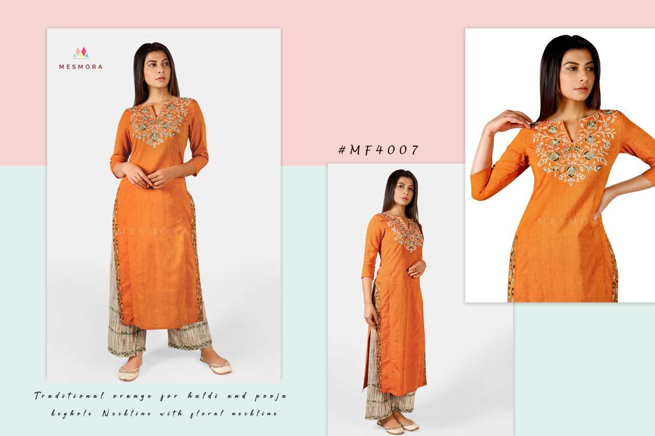 GULMOHAR VOL-2 BY MESMORA 4000 TO 4010 SERIES DESIGNER STYLISH FANCY COLORFUL BEAUTIFUL PARTY WEAR & ETHNIC WEAR COLLECTION PURE KHADI EMBROIDERY KURTIS WITH BOTTOM AT WHOLESALE PRICE