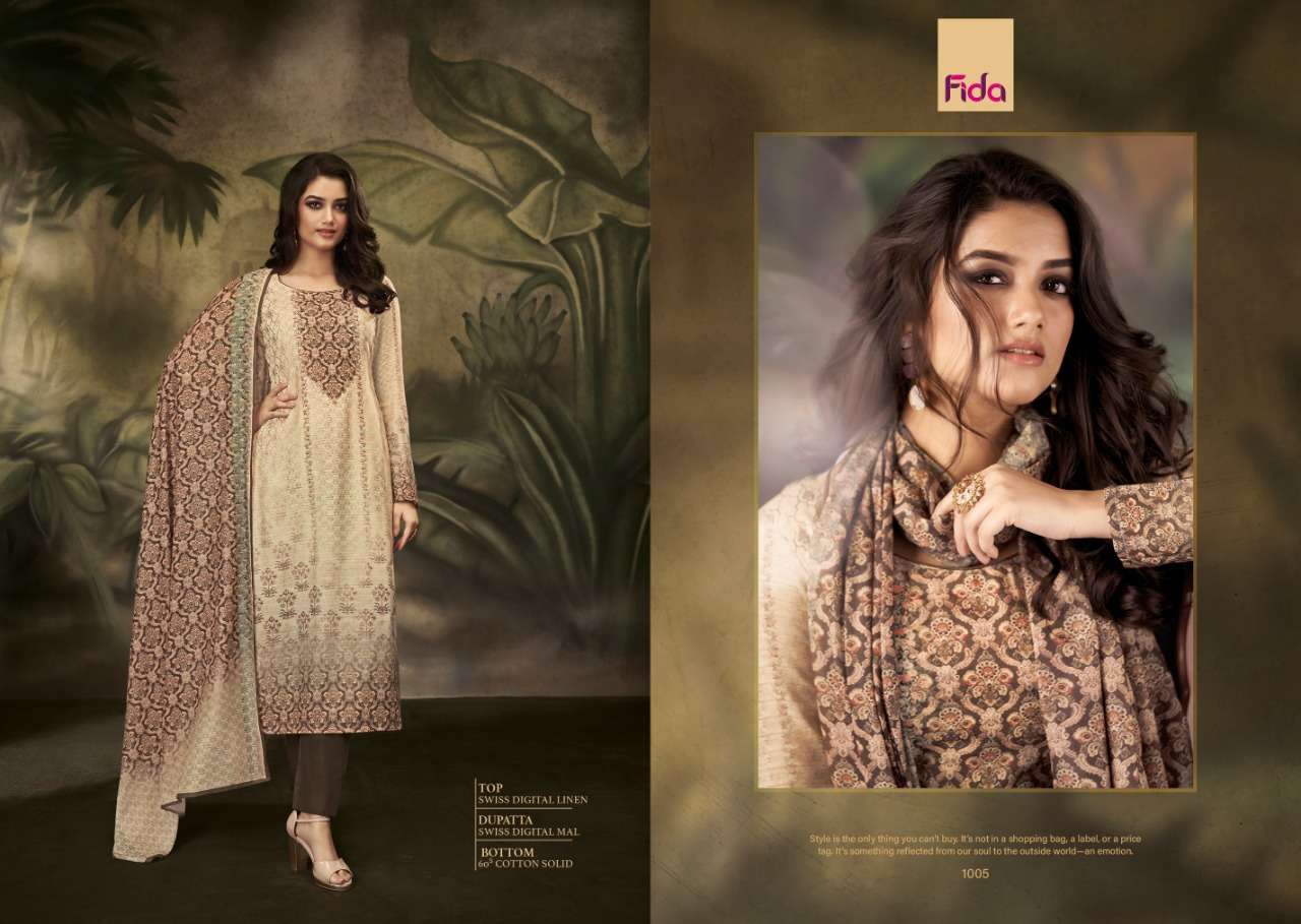 IVANA BY FIDA 1001 TO 1006 SERIES DESIGNER SUITS COLLECTION BEAUTIFUL STYLISH FANCY COLORFUL PARTY WEAR & OCCASIONAL WEAR SWISS DIGITAL LINEN DRESSES AT WHOLESALE PRICE