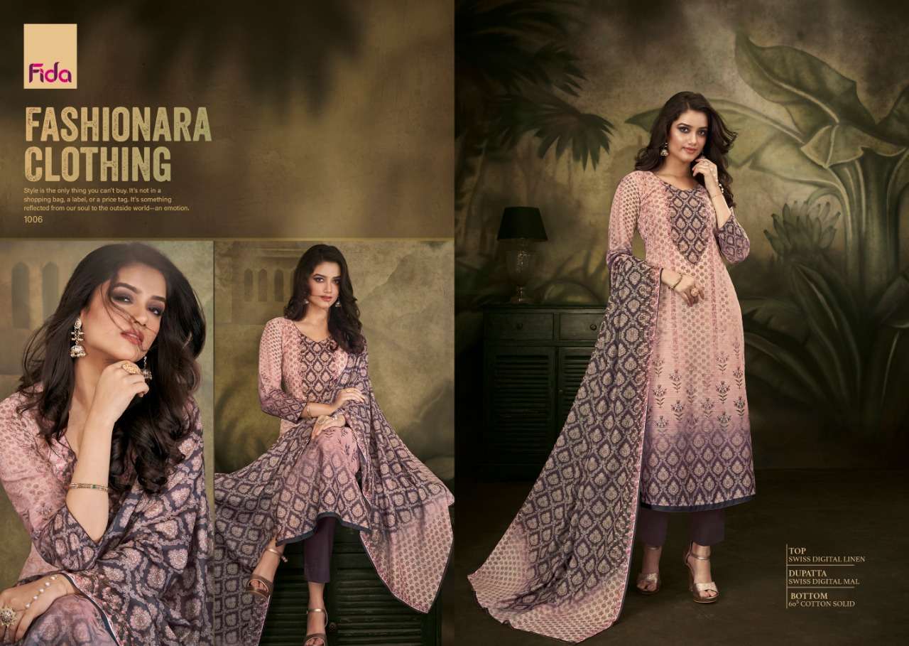 IVANA BY FIDA 1001 TO 1006 SERIES DESIGNER SUITS COLLECTION BEAUTIFUL STYLISH FANCY COLORFUL PARTY WEAR & OCCASIONAL WEAR SWISS DIGITAL LINEN DRESSES AT WHOLESALE PRICE