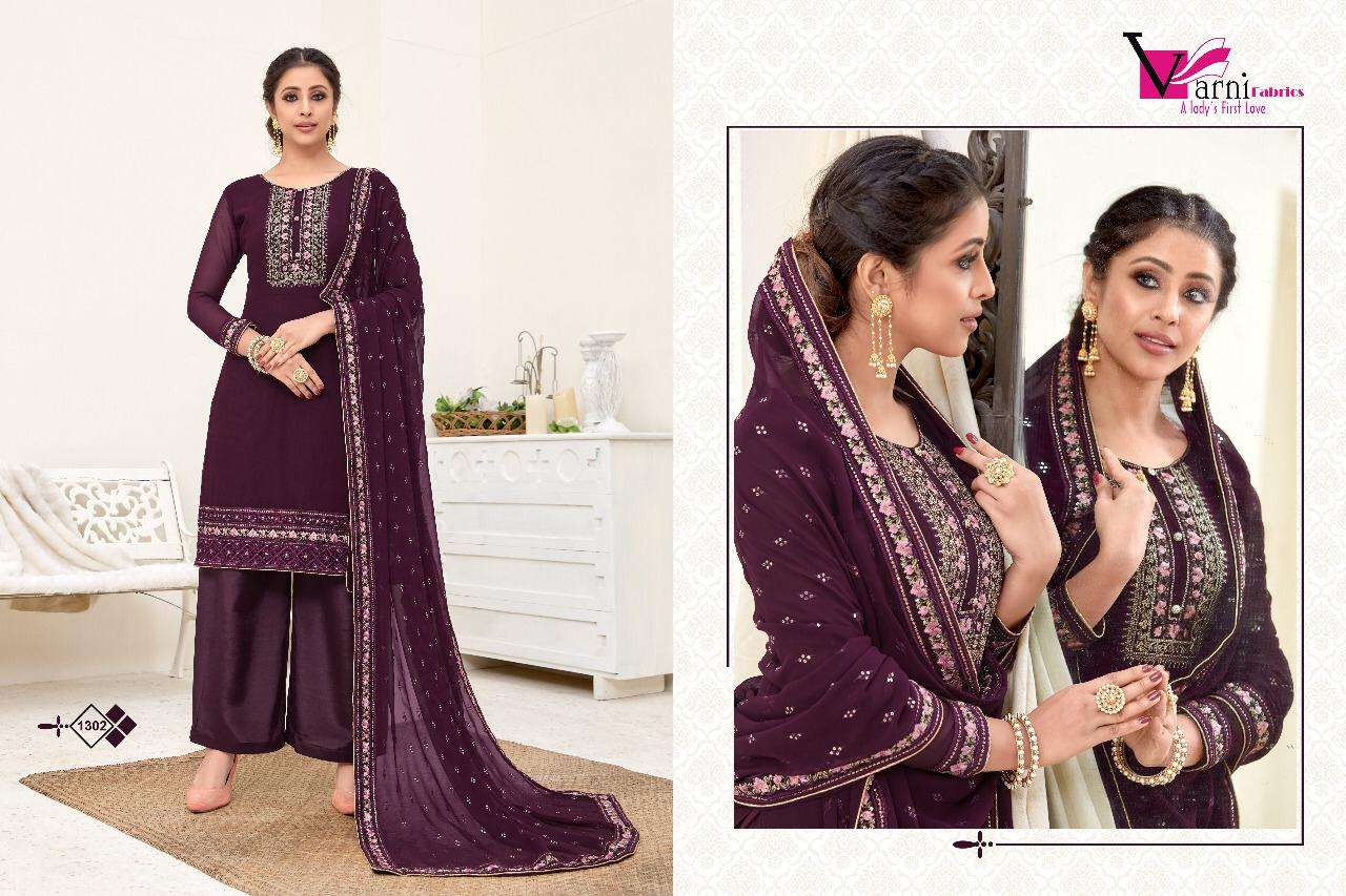 ZEEYA HASEEN BY VARNI FABRICS 1301 TO 1304 SERIES BEAUTIFUL SUITS STYLISH FANCY COLORFUL CASUAL WEAR & ETHNIC WEAR AUSTRALIAN GEORGETTE EMBROIDERED DRESSES AT WHOLESALE PRICE