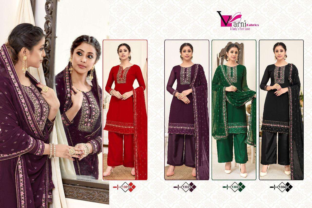 ZEEYA HASEEN BY VARNI FABRICS 1301 TO 1304 SERIES BEAUTIFUL SUITS STYLISH FANCY COLORFUL CASUAL WEAR & ETHNIC WEAR AUSTRALIAN GEORGETTE EMBROIDERED DRESSES AT WHOLESALE PRICE