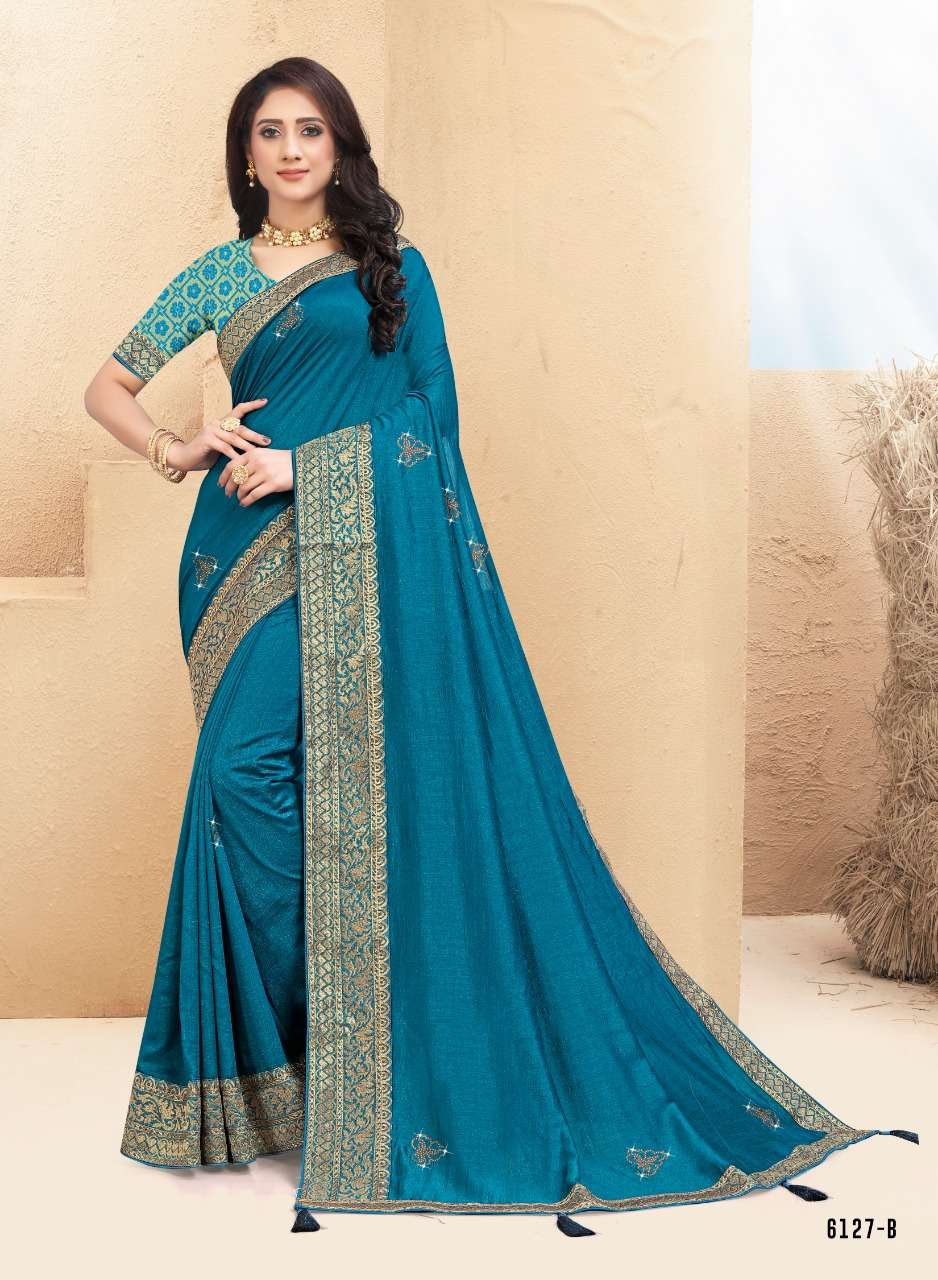 JANAK JANANI BY INDIAN WOMEN 6127-A TO 6127-F SERIES INDIAN TRADITIONAL WEAR COLLECTION BEAUTIFUL STYLISH FANCY COLORFUL PARTY WEAR & OCCASIONAL WEAR RICH SILK SAREES AT WHOLESALE PRICE