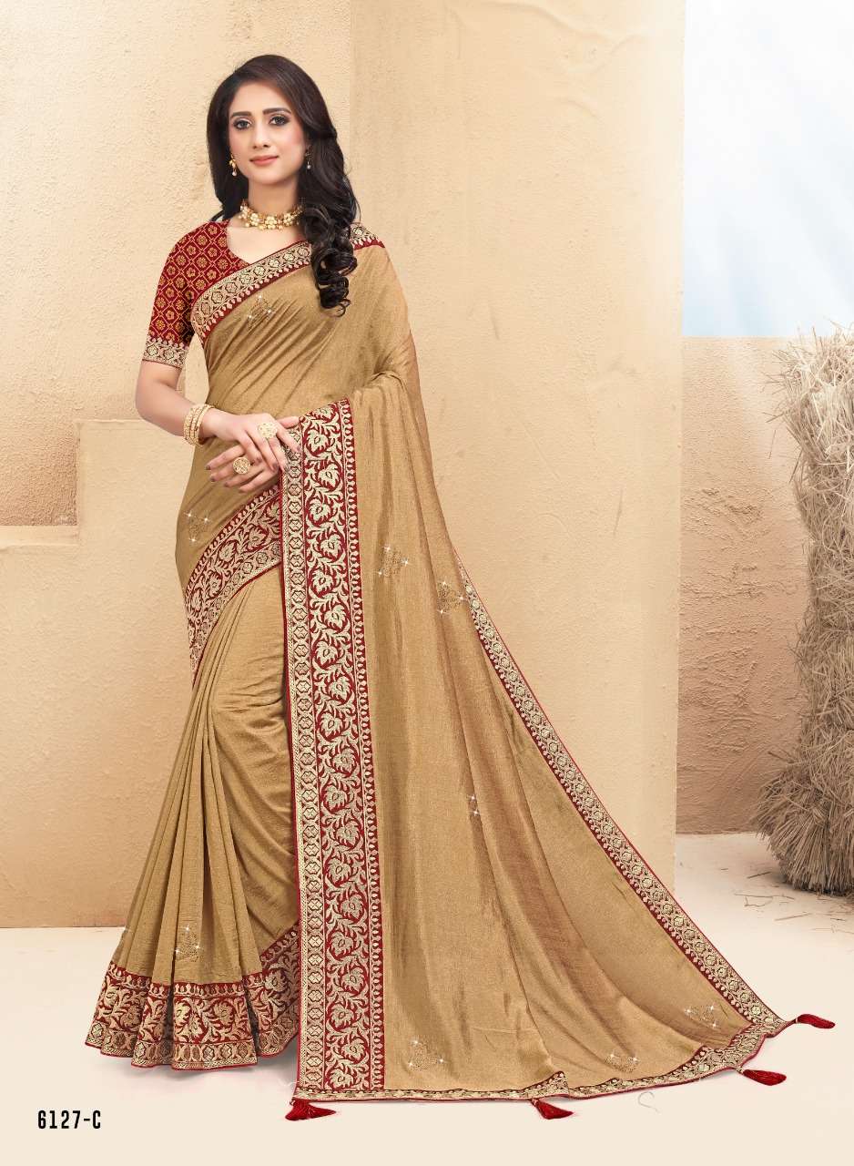 JANAK JANANI BY INDIAN WOMEN 6127-A TO 6127-F SERIES INDIAN TRADITIONAL WEAR COLLECTION BEAUTIFUL STYLISH FANCY COLORFUL PARTY WEAR & OCCASIONAL WEAR RICH SILK SAREES AT WHOLESALE PRICE