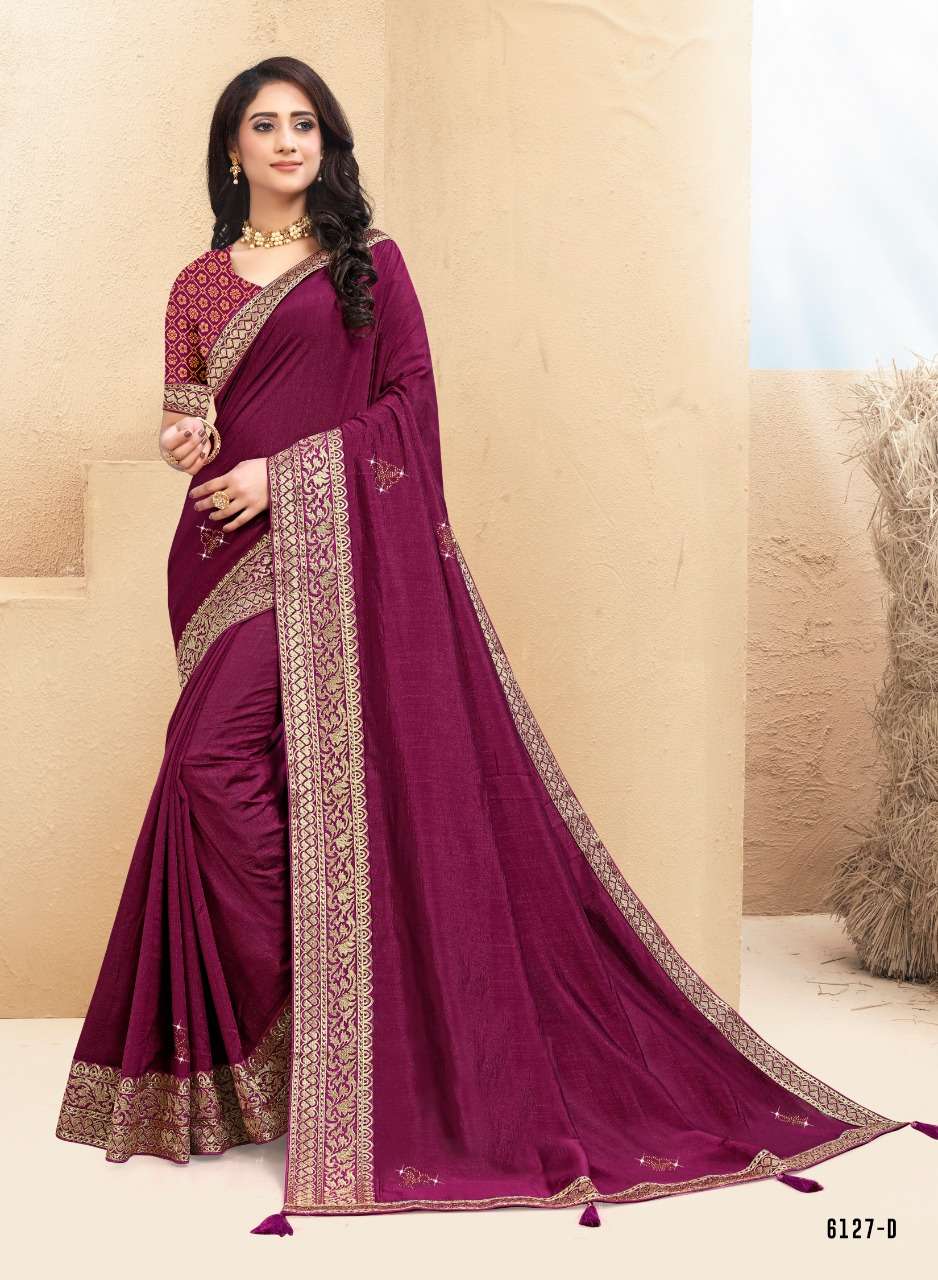 JANAK JANANI BY INDIAN WOMEN 6127-A TO 6127-F SERIES INDIAN TRADITIONAL WEAR COLLECTION BEAUTIFUL STYLISH FANCY COLORFUL PARTY WEAR & OCCASIONAL WEAR RICH SILK SAREES AT WHOLESALE PRICE