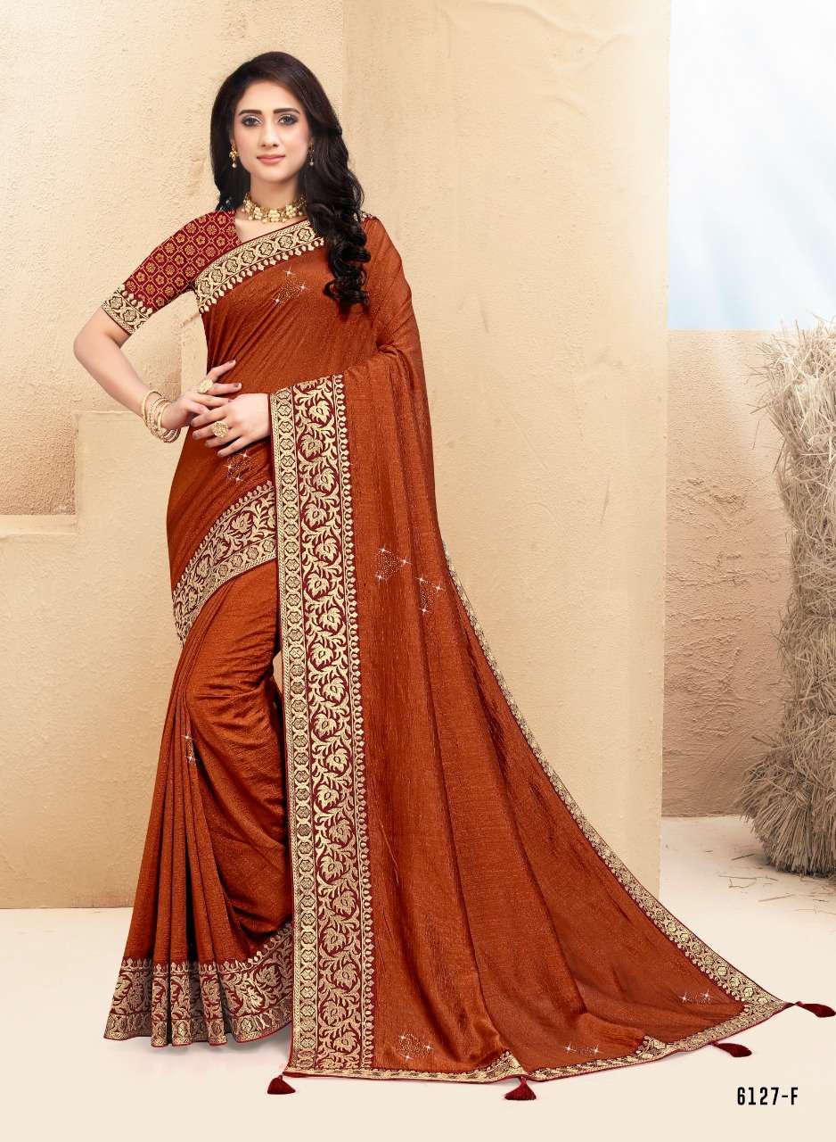 JANAK JANANI BY INDIAN WOMEN 6127-A TO 6127-F SERIES INDIAN TRADITIONAL WEAR COLLECTION BEAUTIFUL STYLISH FANCY COLORFUL PARTY WEAR & OCCASIONAL WEAR RICH SILK SAREES AT WHOLESALE PRICE