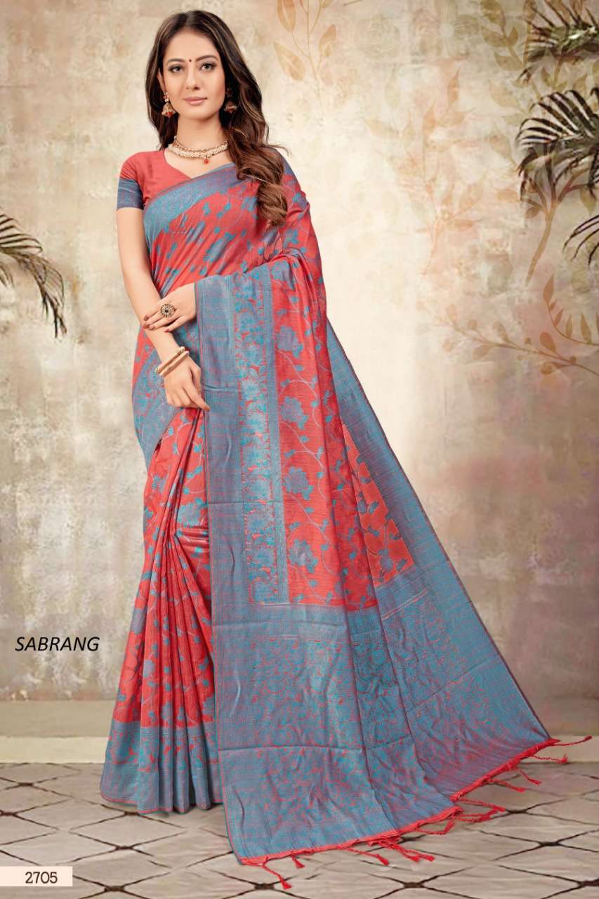SABRANG BY SHREE MATARAM 2701 TO 2709 SERIES INDIAN TRADITIONAL WEAR COLLECTION BEAUTIFUL STYLISH FANCY COLORFUL PARTY WEAR & OCCASIONAL WEAR CHANDERI COTTON PRINTED SAREES AT WHOLESALE PRICE