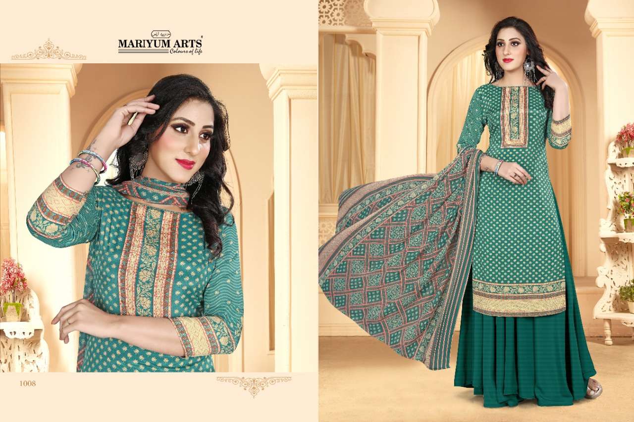 SAKINA BY MARIYUM ARTS 1001 TO 1008 SERIES DESIGNER SUITS COLLECTION BEAUTIFUL STYLISH FANCY COLORFUL PARTY WEAR & OCCASIONAL WEAR FRENCH CREPE DIGITAL PRINTED DRESSES AT WHOLESALE PRICE