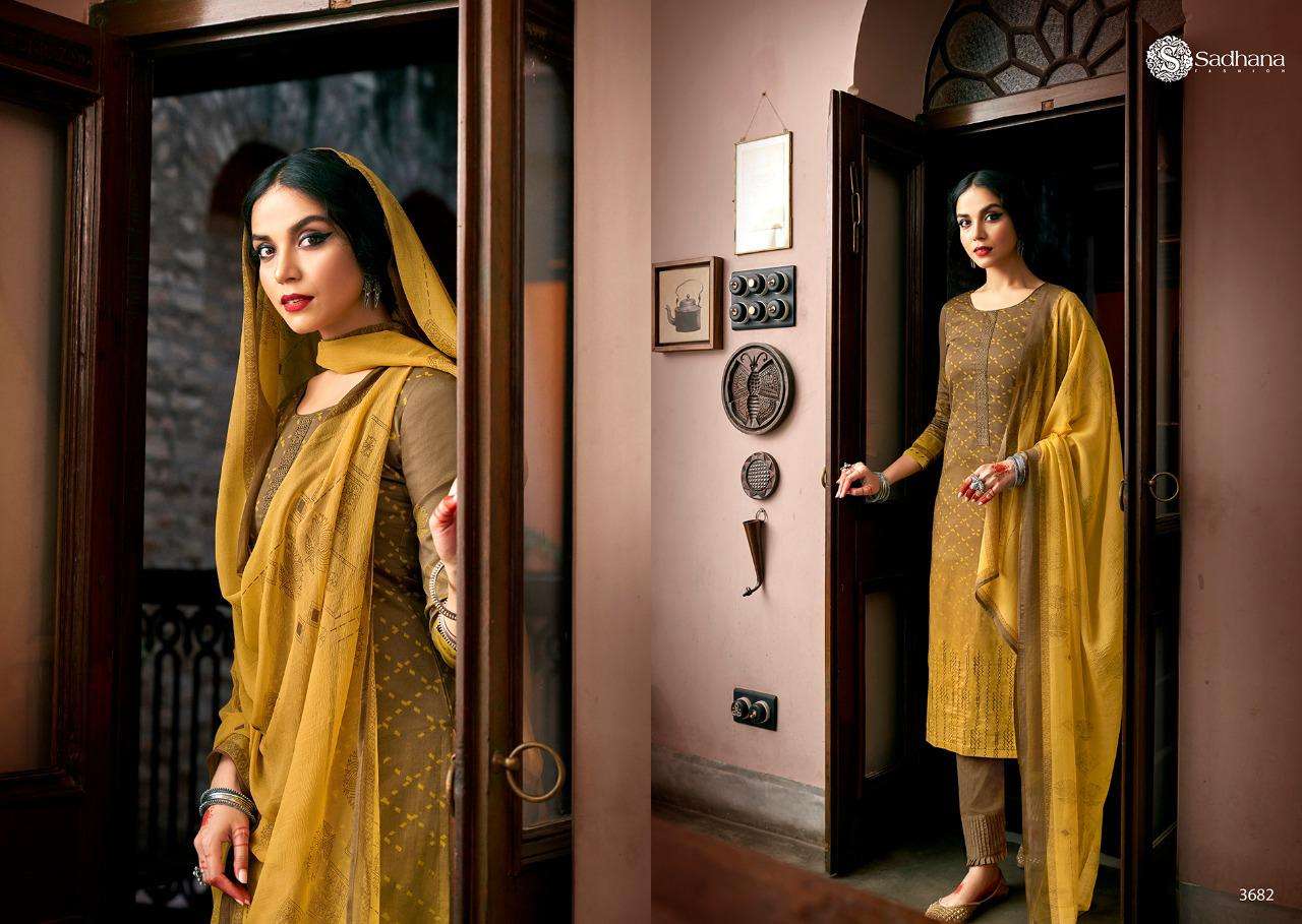 SADHNA VOL-35 BY SADHNA FASHION 3681 TO 3690 SERIES DESIGNER SUITS COLLECTION BEAUTIFUL STYLISH FANCY COLORFUL PARTY WEAR & OCCASIONAL WEAR PURE JAM SILK DRESSES AT WHOLESALE PRICE