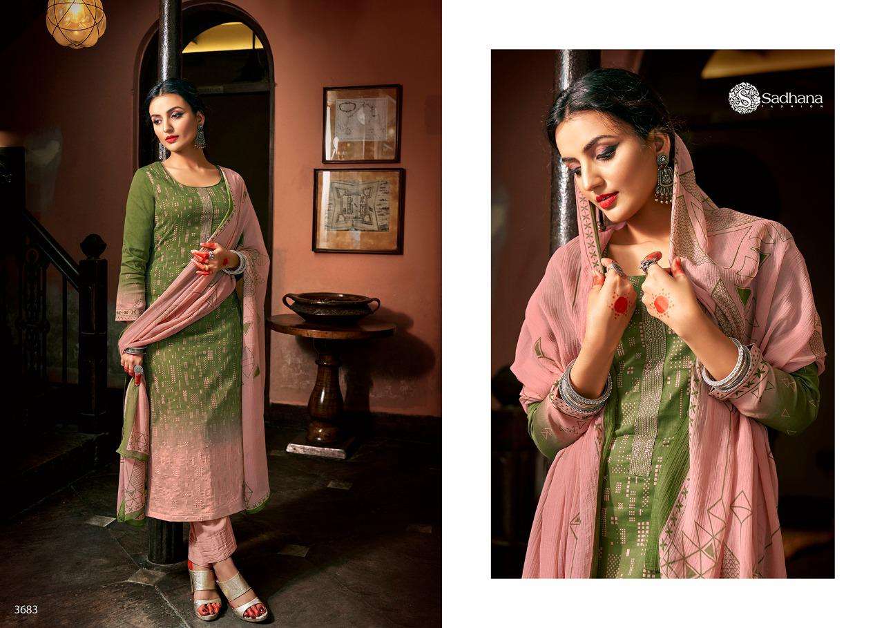 SADHNA VOL-35 BY SADHNA FASHION 3681 TO 3690 SERIES DESIGNER SUITS COLLECTION BEAUTIFUL STYLISH FANCY COLORFUL PARTY WEAR & OCCASIONAL WEAR PURE JAM SILK DRESSES AT WHOLESALE PRICE