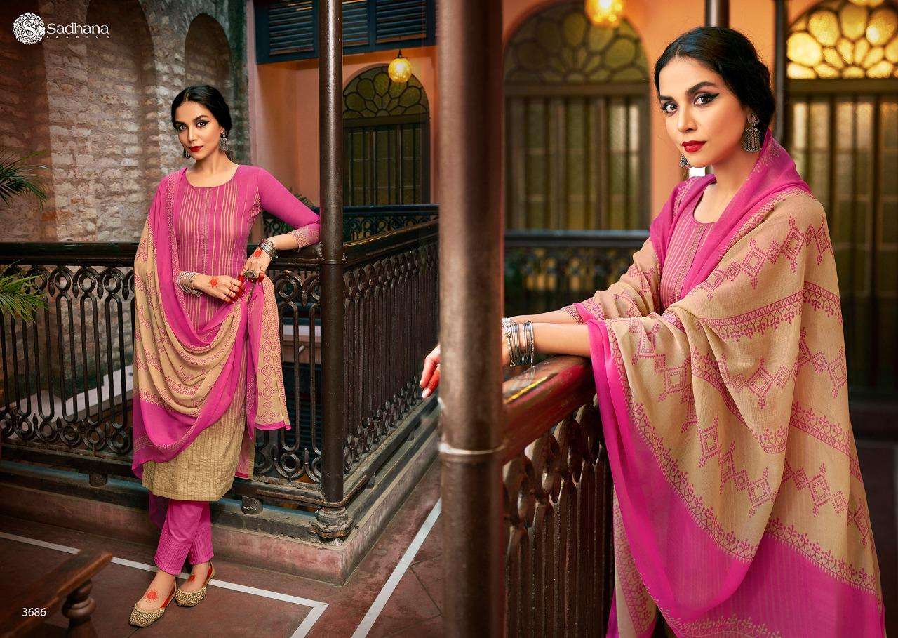 SADHNA VOL-35 BY SADHNA FASHION 3681 TO 3690 SERIES DESIGNER SUITS COLLECTION BEAUTIFUL STYLISH FANCY COLORFUL PARTY WEAR & OCCASIONAL WEAR PURE JAM SILK DRESSES AT WHOLESALE PRICE